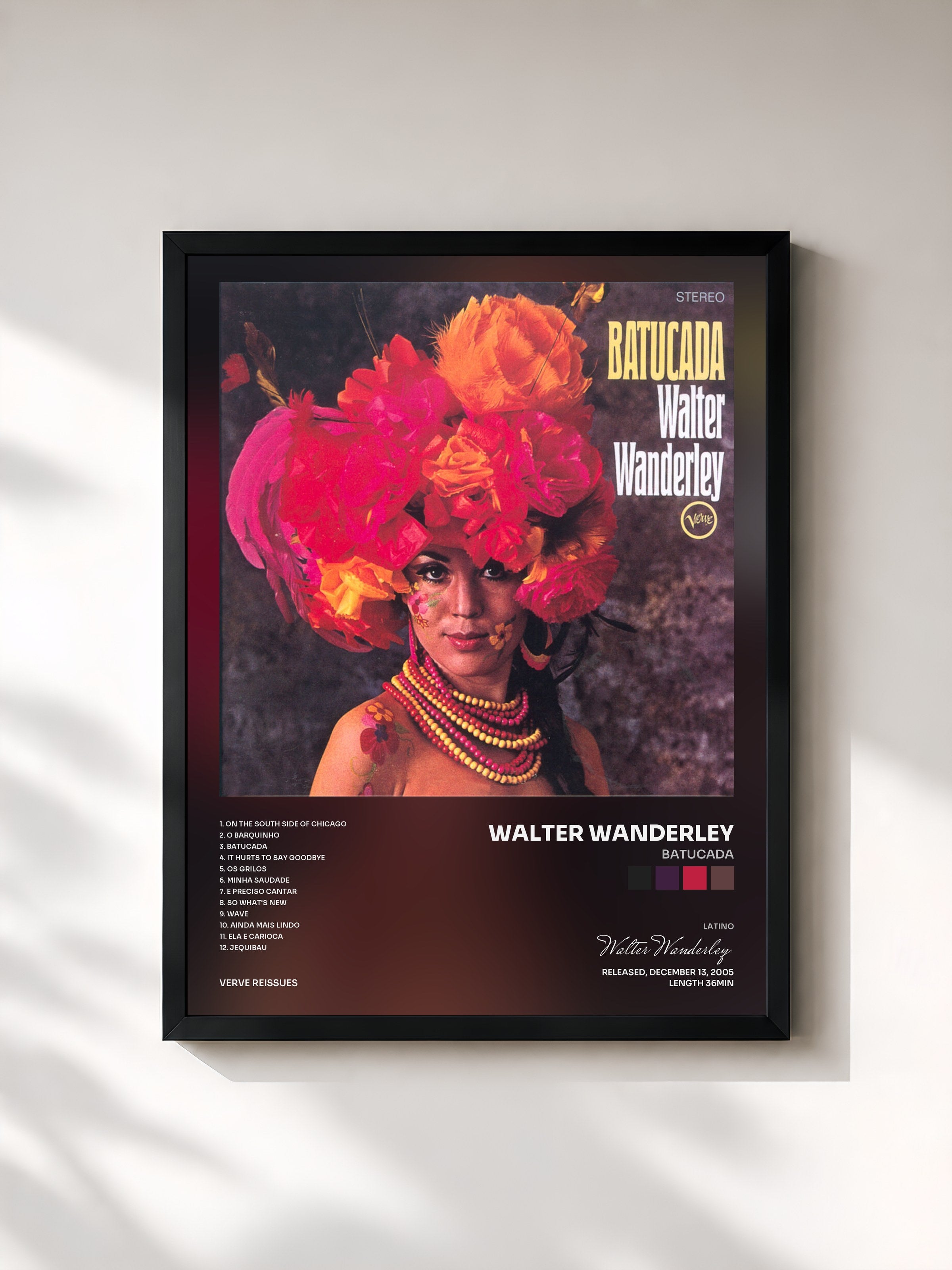#noir Tableau de l'album Batucada de Walter Wanderley, cadre noir, imprimé et encadré en France