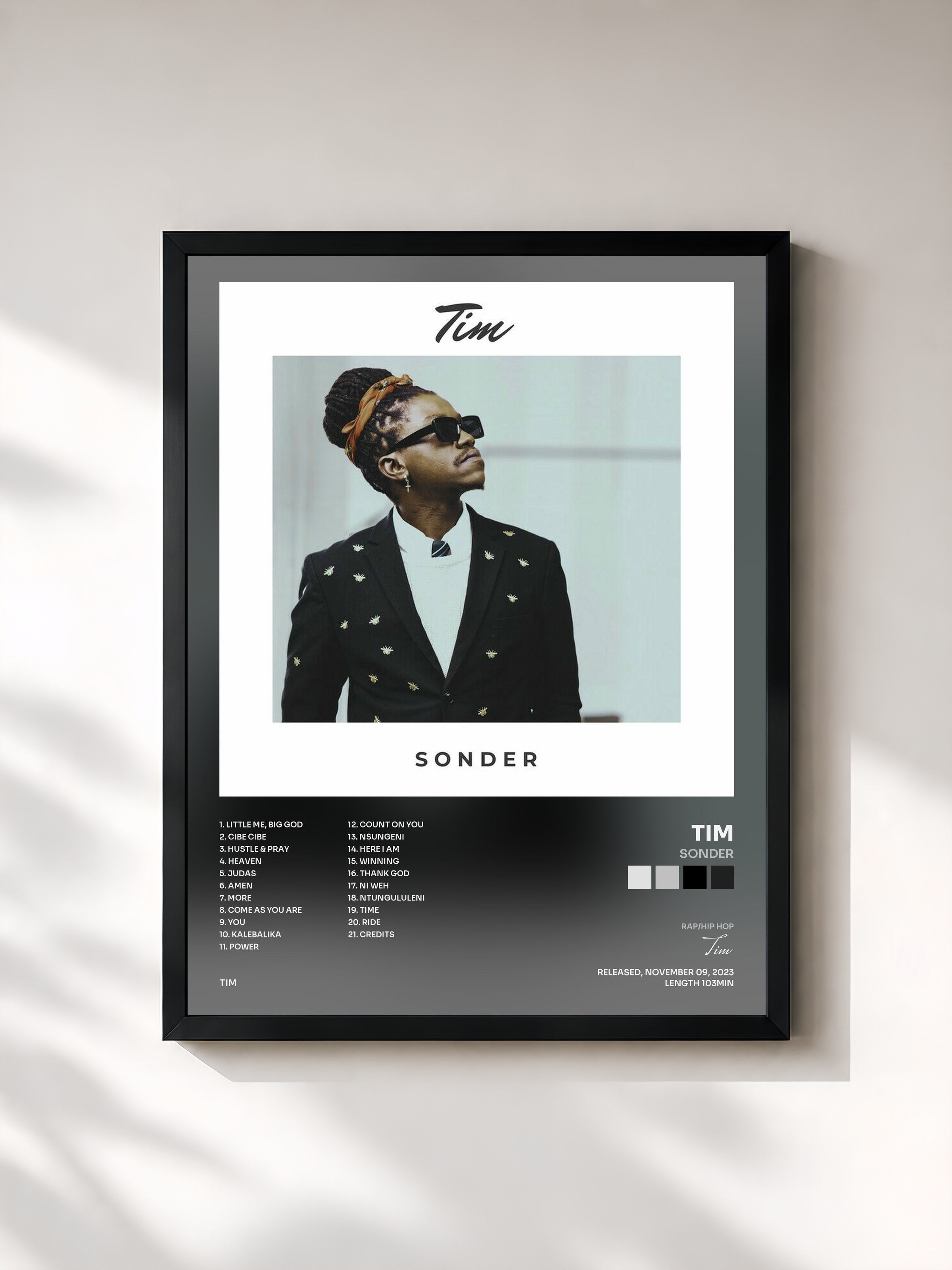 #noir Tableau de l'album SONDER de Tim, cadre noir, imprimé et encadré en France