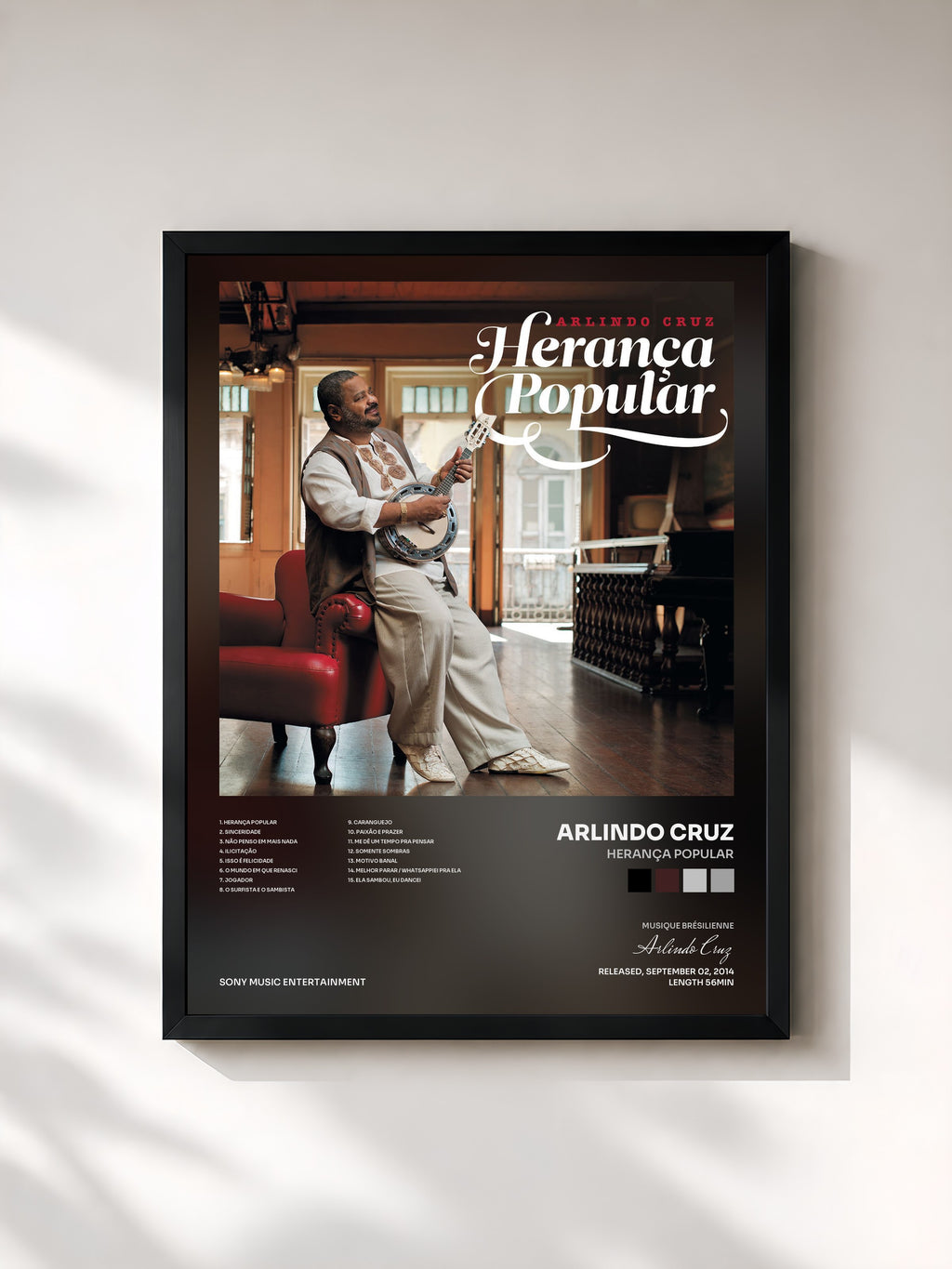 #noir Tableau de l'album Herança Popular de Arlindo Cruz, cadre noir, imprimé et encadré en France
