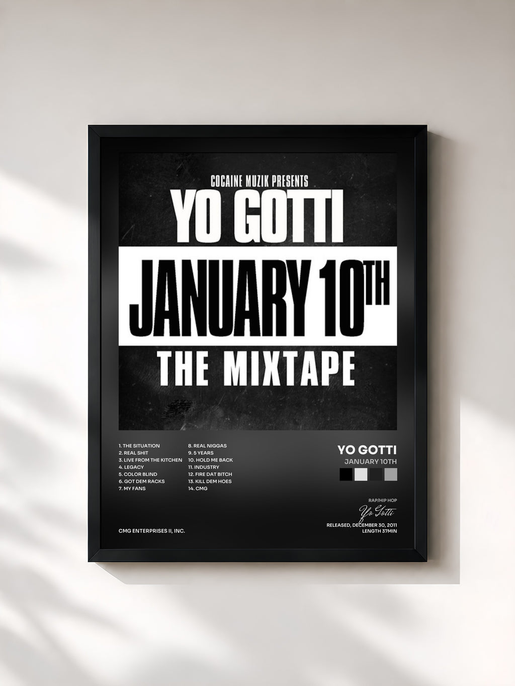 #noir Tableau de l'album January 10th de Yo Gotti, cadre noir, imprimé et encadré en France