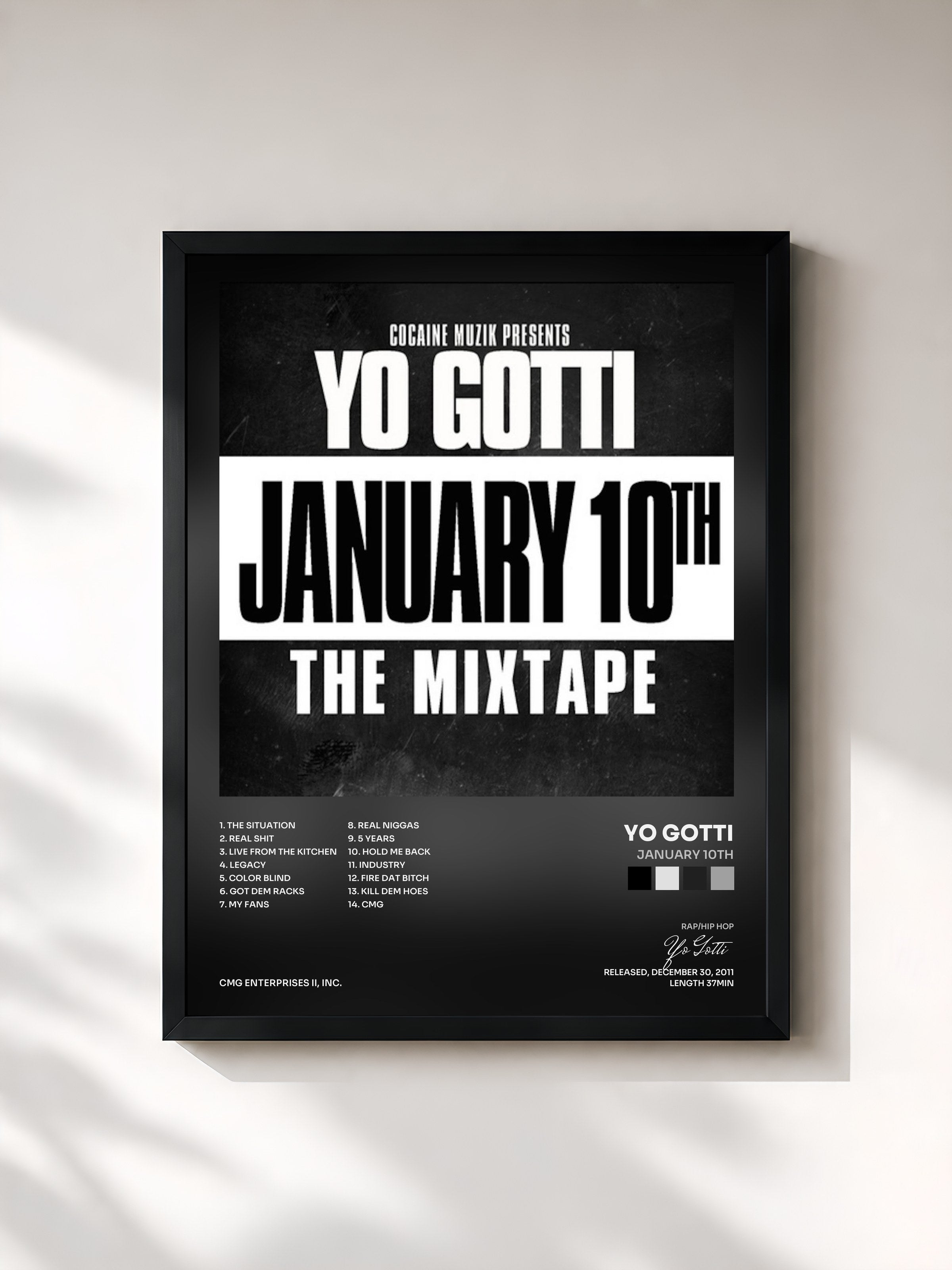 #noir Tableau de l'album January 10th de Yo Gotti, cadre noir, imprimé et encadré en France