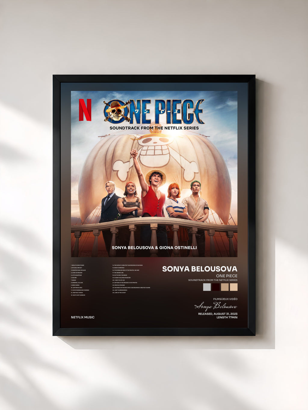#noir Tableau de l'album One Piece (Soundtrack from the Netflix Series) de Sonya Belousova, cadre noir, imprimé et encadré en France