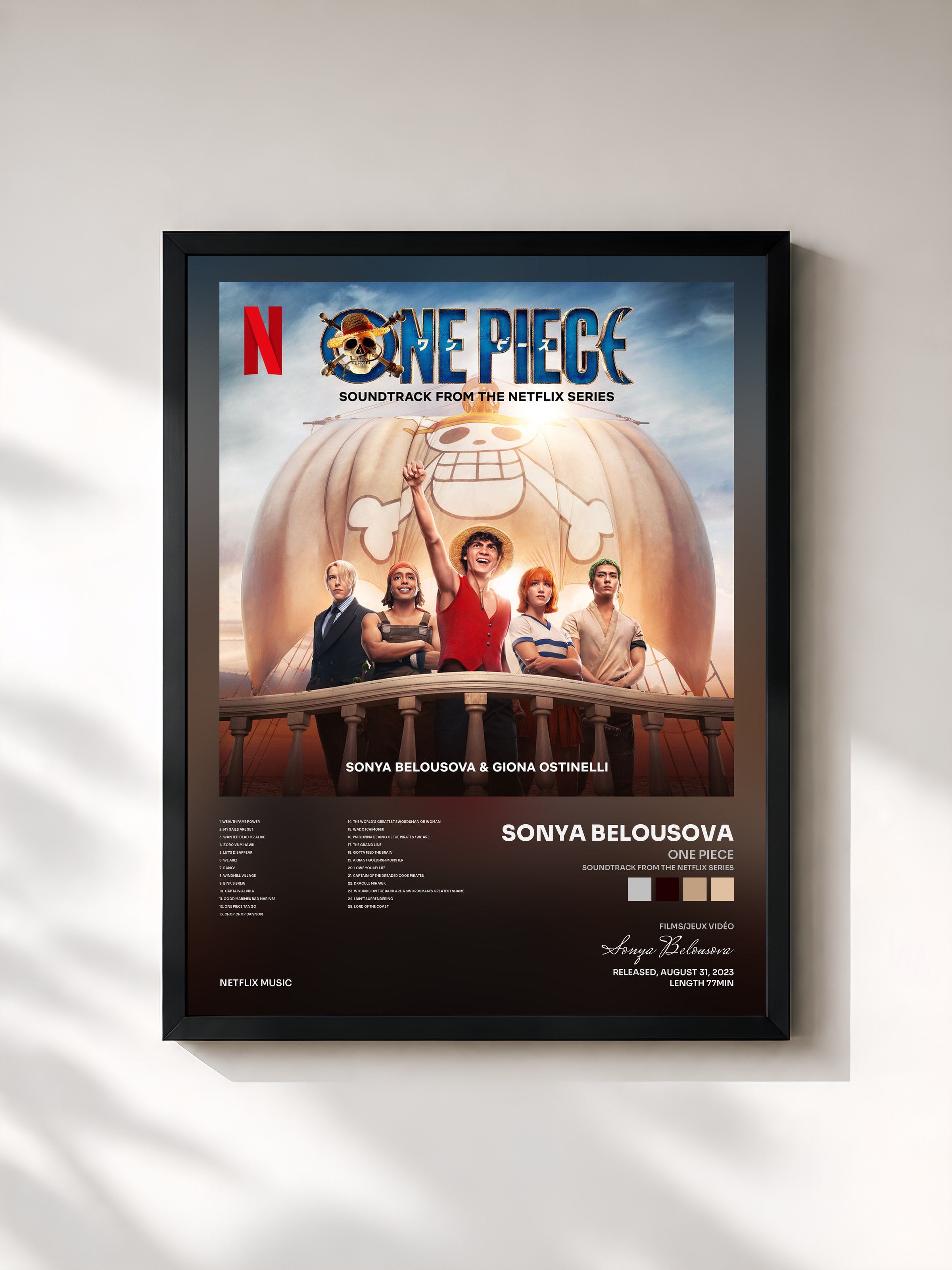 #noir Tableau de l'album One Piece (Soundtrack from the Netflix Series) de Sonya Belousova, cadre noir, imprimé et encadré en France