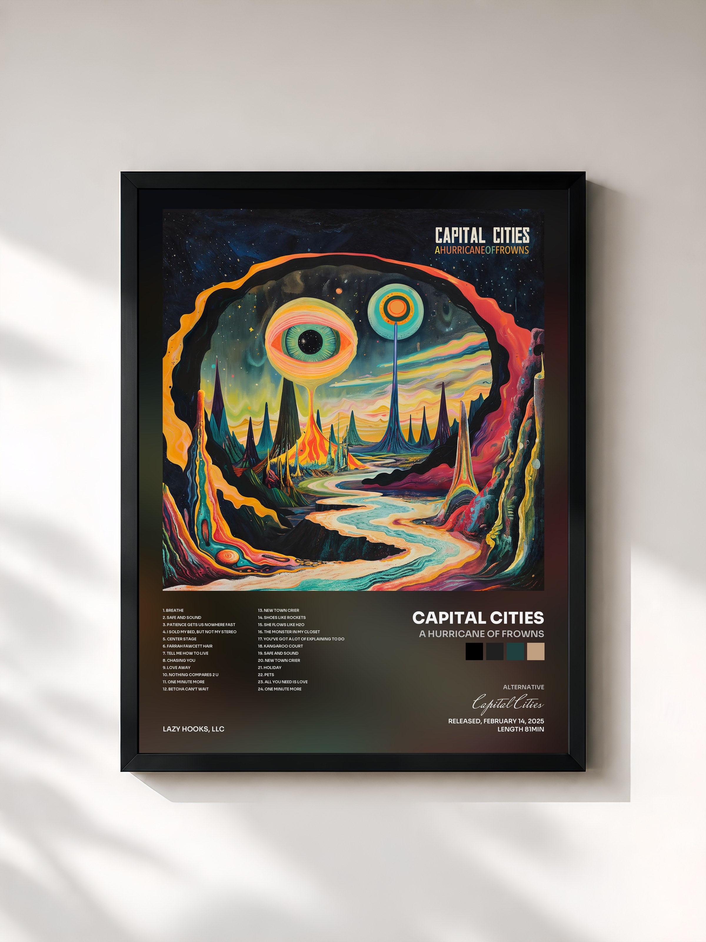 #noir Tableau de l'album A Hurricane of Frowns de Capital Cities, cadre noir, imprimé et encadré en France