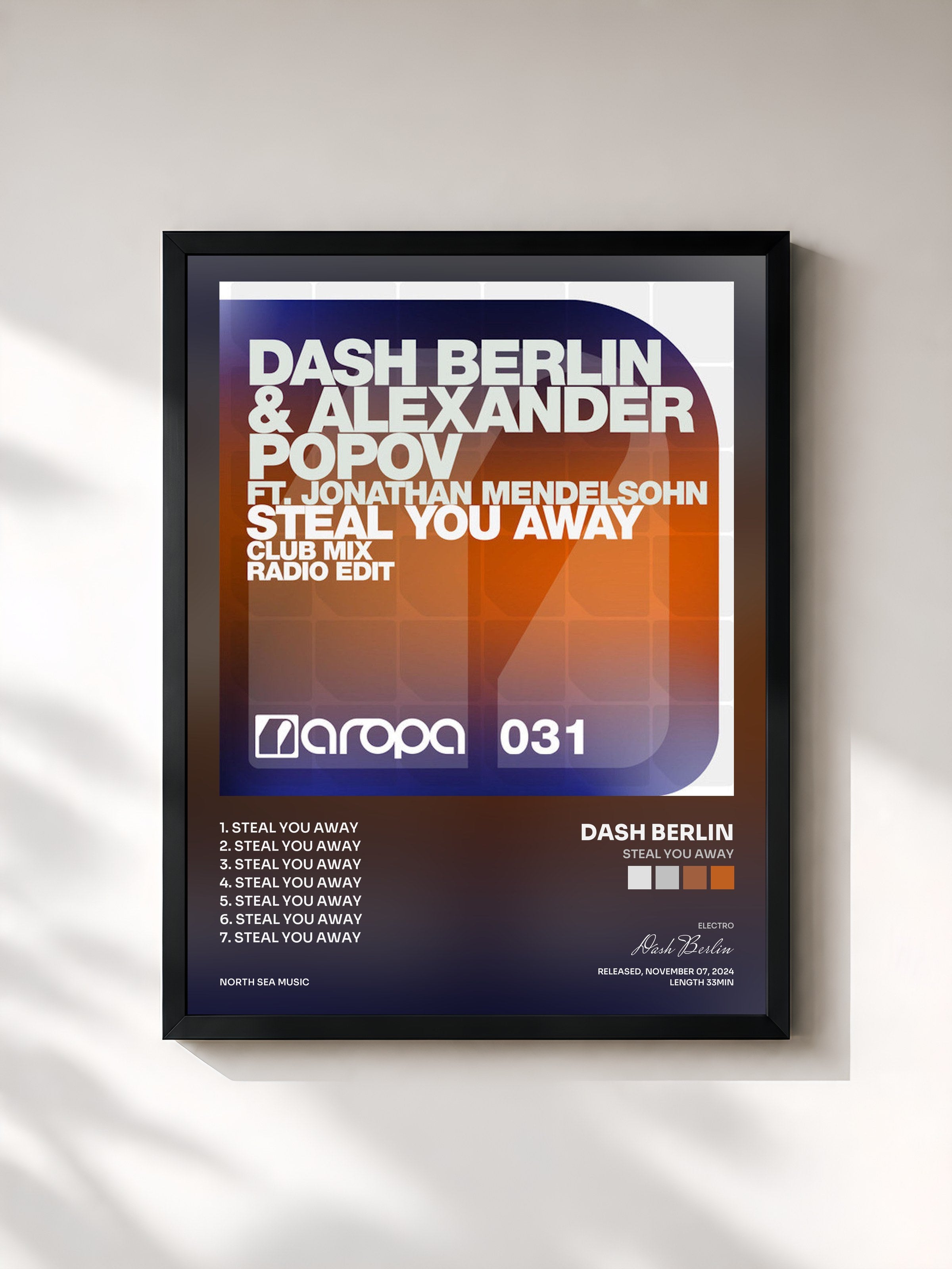 #noir Tableau de l'album Steal You Away de Dash Berlin, cadre noir, imprimé et encadré en France