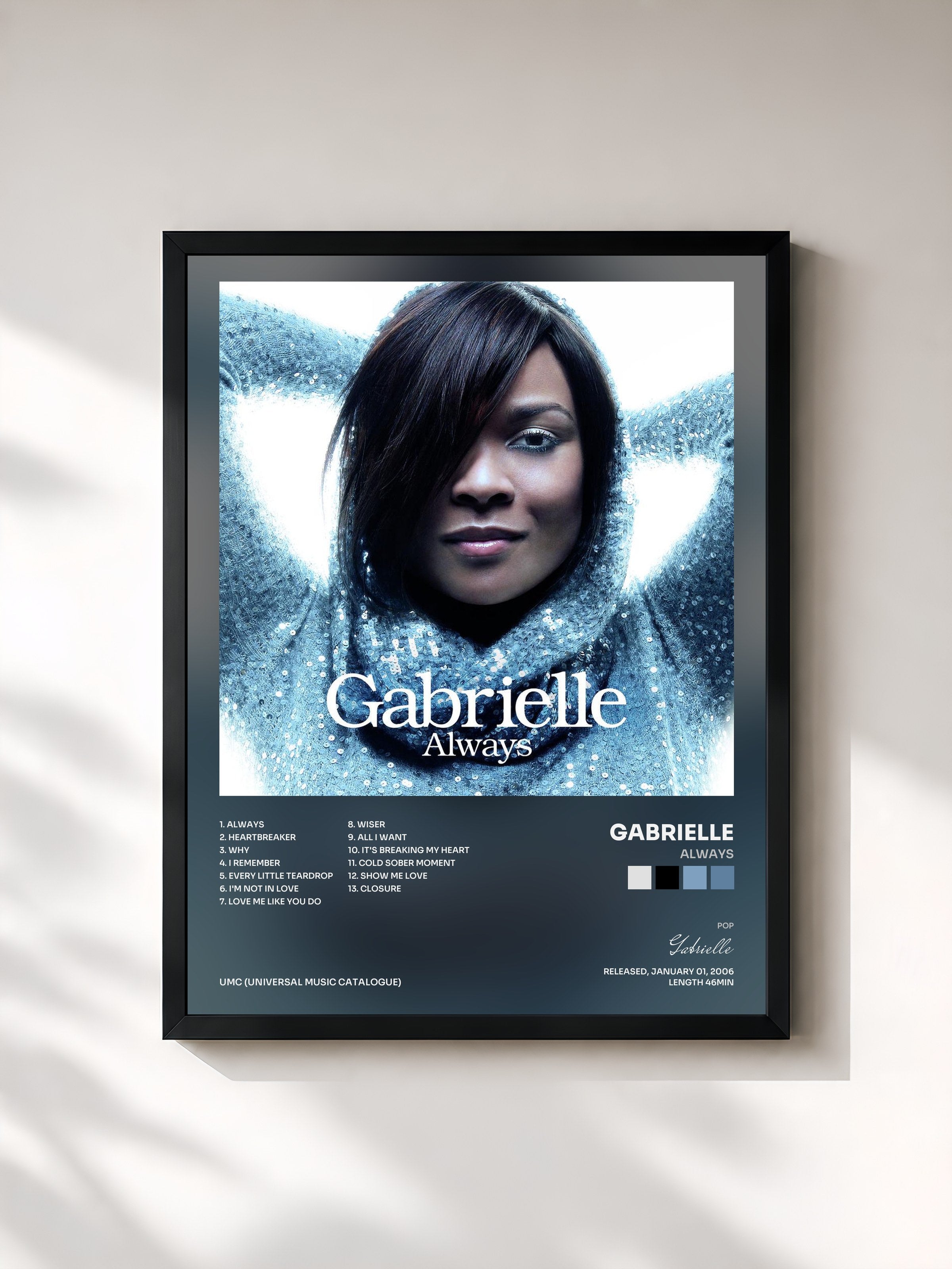 #noir Tableau de l'album Always de Gabrielle, cadre noir, imprimé et encadré en France