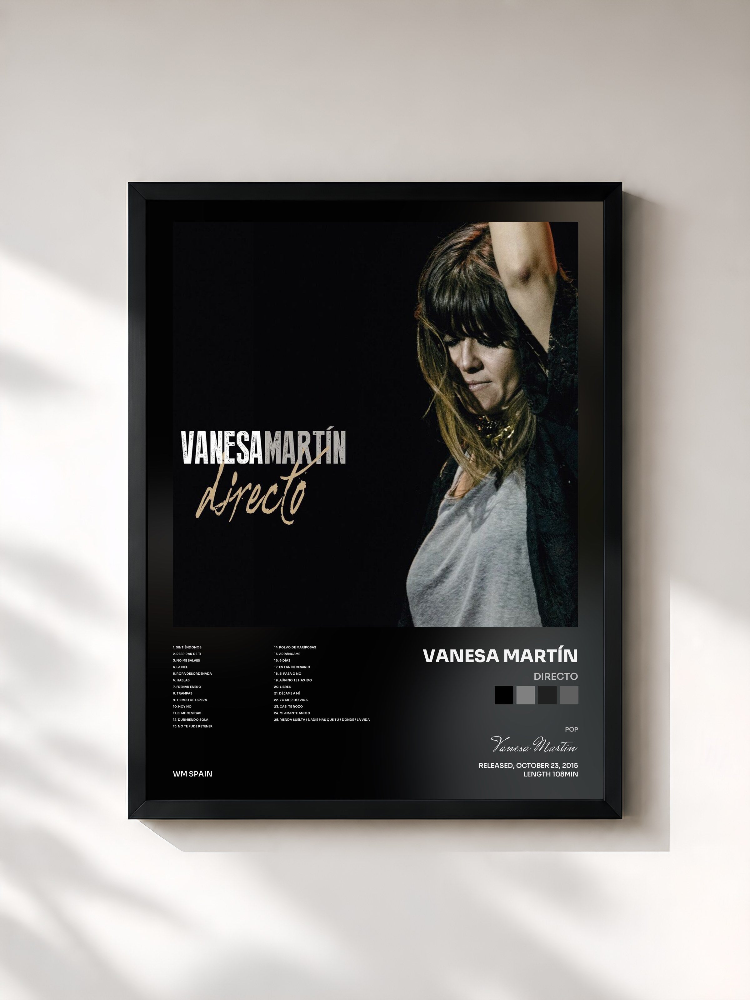 #noir Tableau de l'album Directo de Vanesa Martín, cadre noir, imprimé et encadré en France