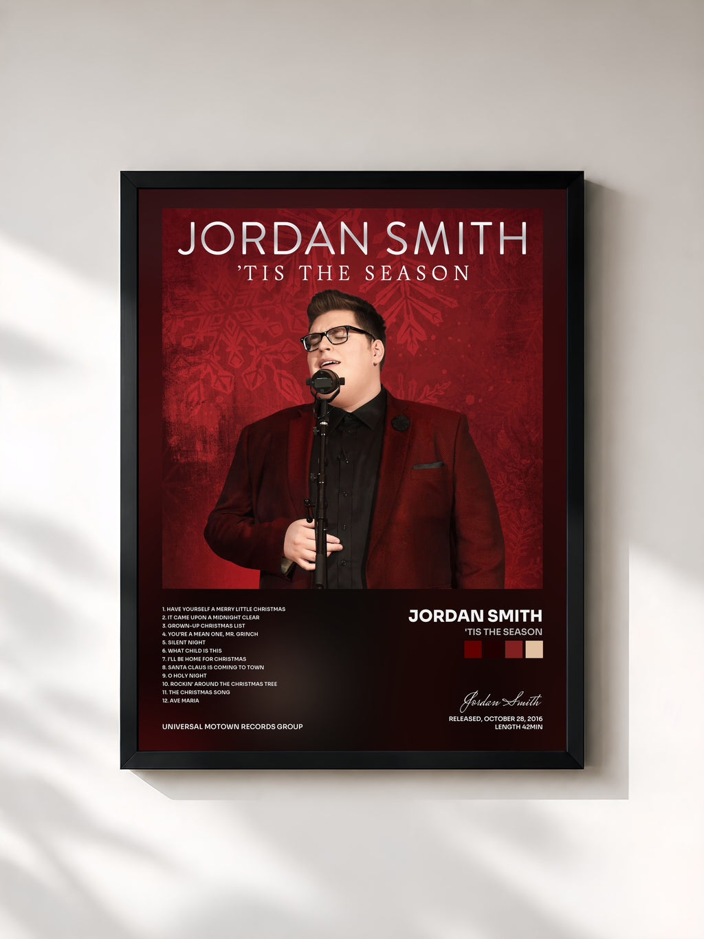 #noir Tableau de l'album 'Tis The Season de Jordan Smith, cadre noir, imprimé et encadré en France