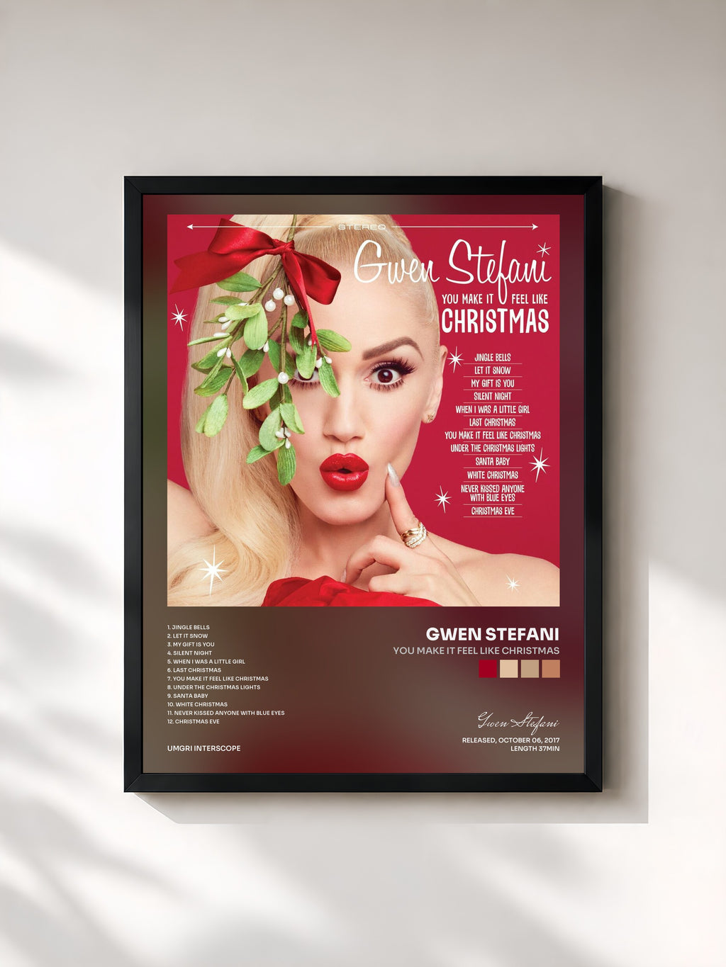 #noir Tableau de l'album You Make It Feel Like Christmas de Gwen Stefani, cadre noir, imprimé et encadré en France