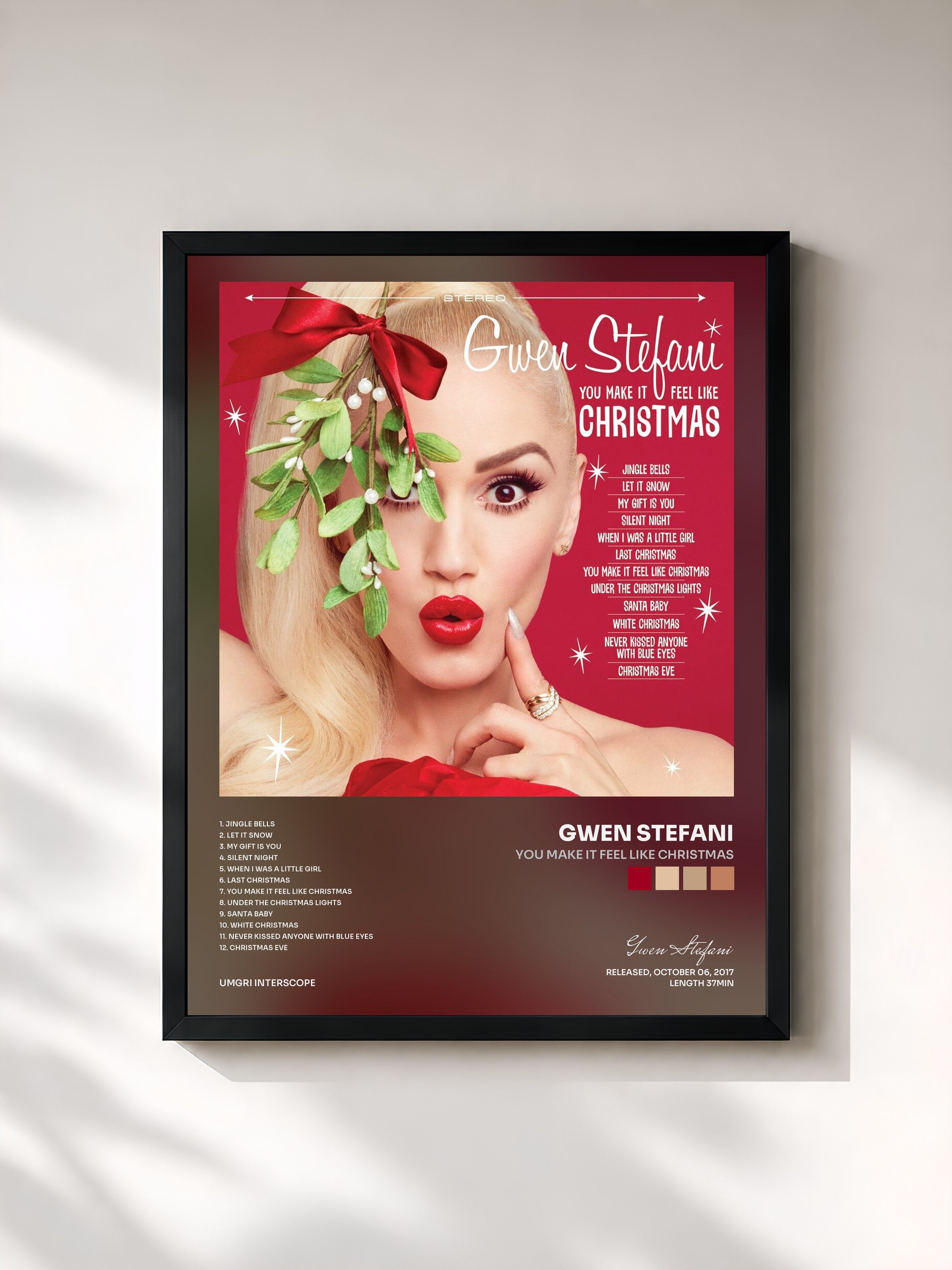 #noir Tableau de l'album You Make It Feel Like Christmas de Gwen Stefani, cadre noir, imprimé et encadré en France