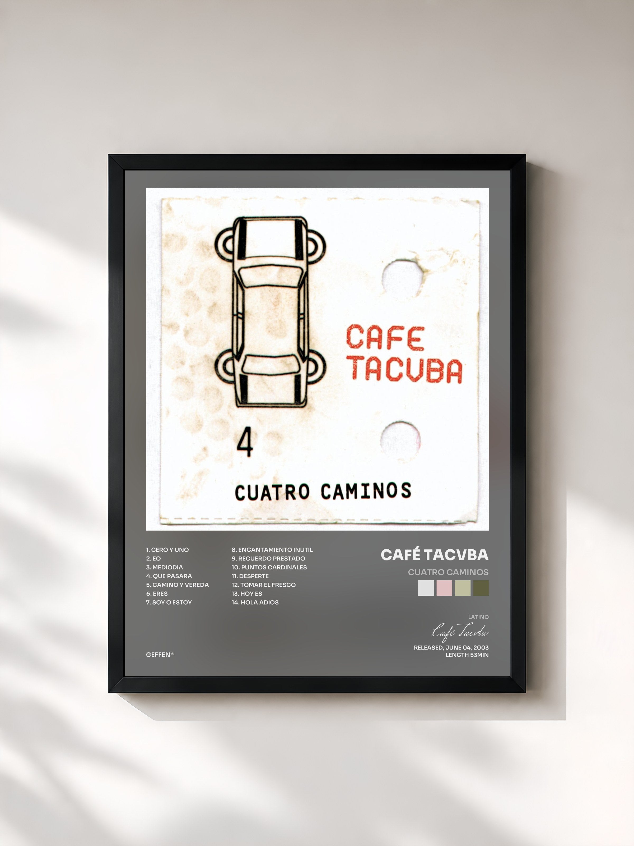 #noir Tableau de l'album Cuatro Caminos de Café Tacvba, cadre noir, imprimé et encadré en France