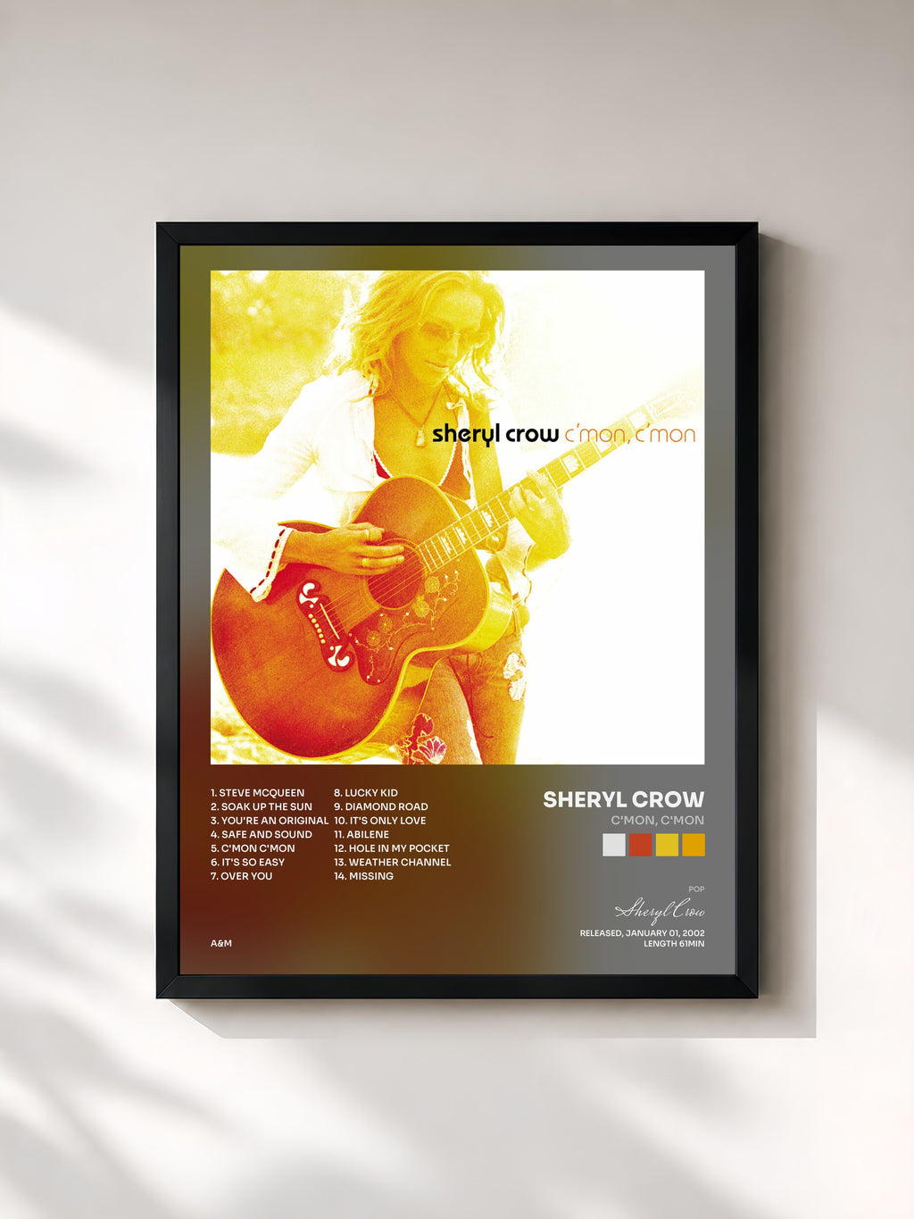 #noir Tableau de l'album C'mon, C'mon de Sheryl Crow, cadre noir, imprimé et encadré en France