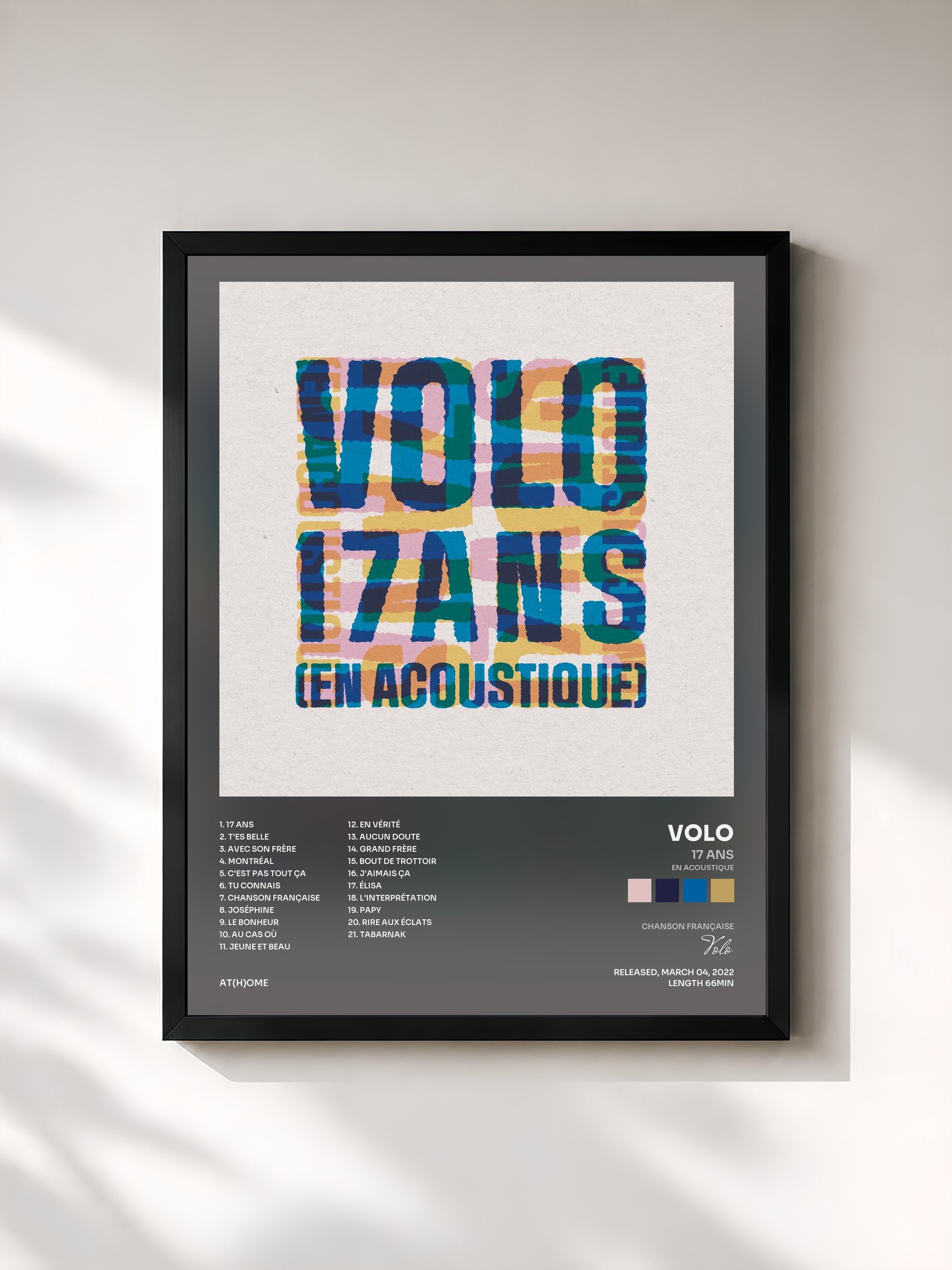 #noir Tableau de l'album 17 ans (en acoustique) de Volo, cadre noir, imprimé et encadré en France