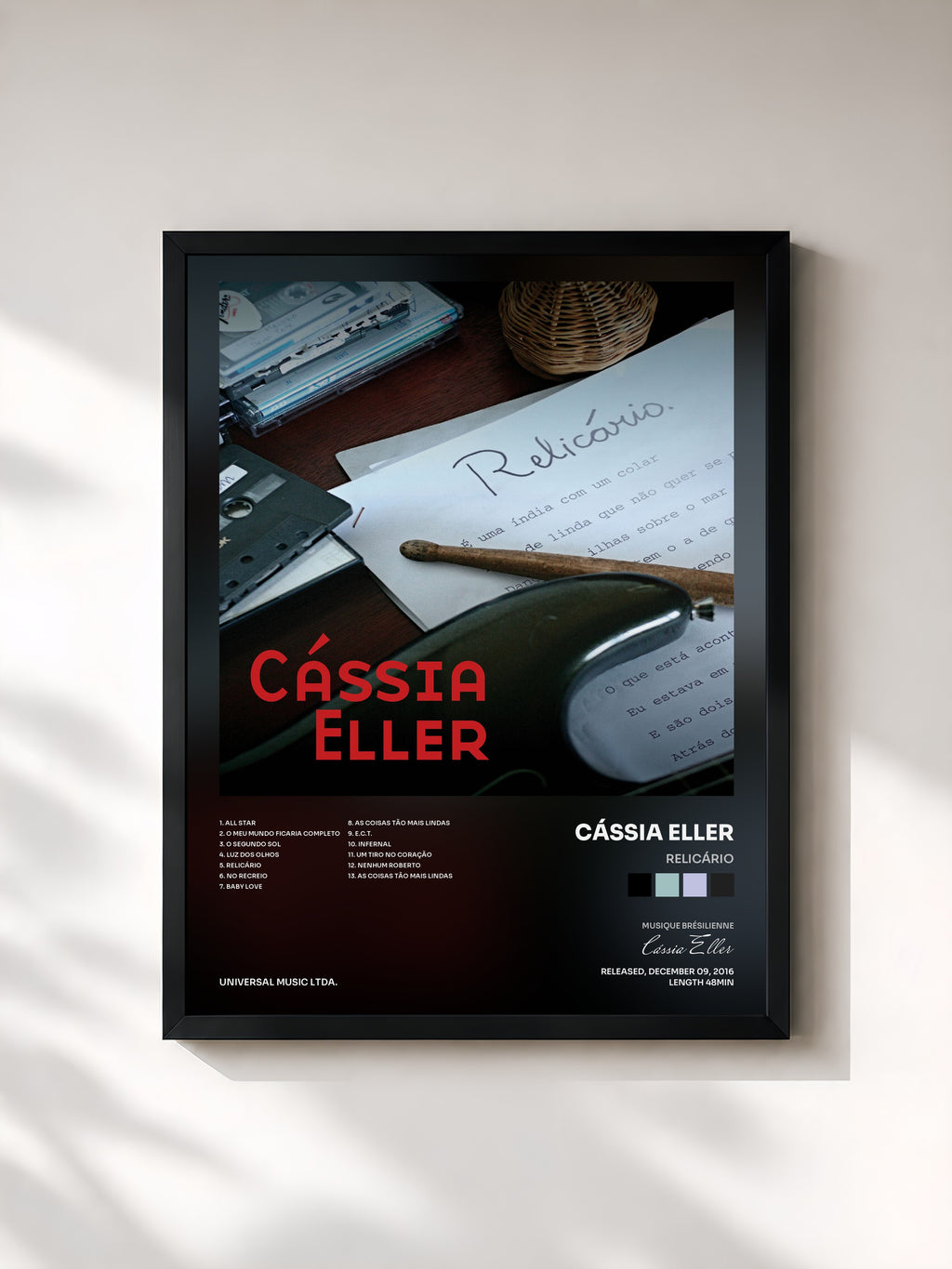 #noir Tableau de l'album Relicário de Cássia Eller, cadre noir, imprimé et encadré en France