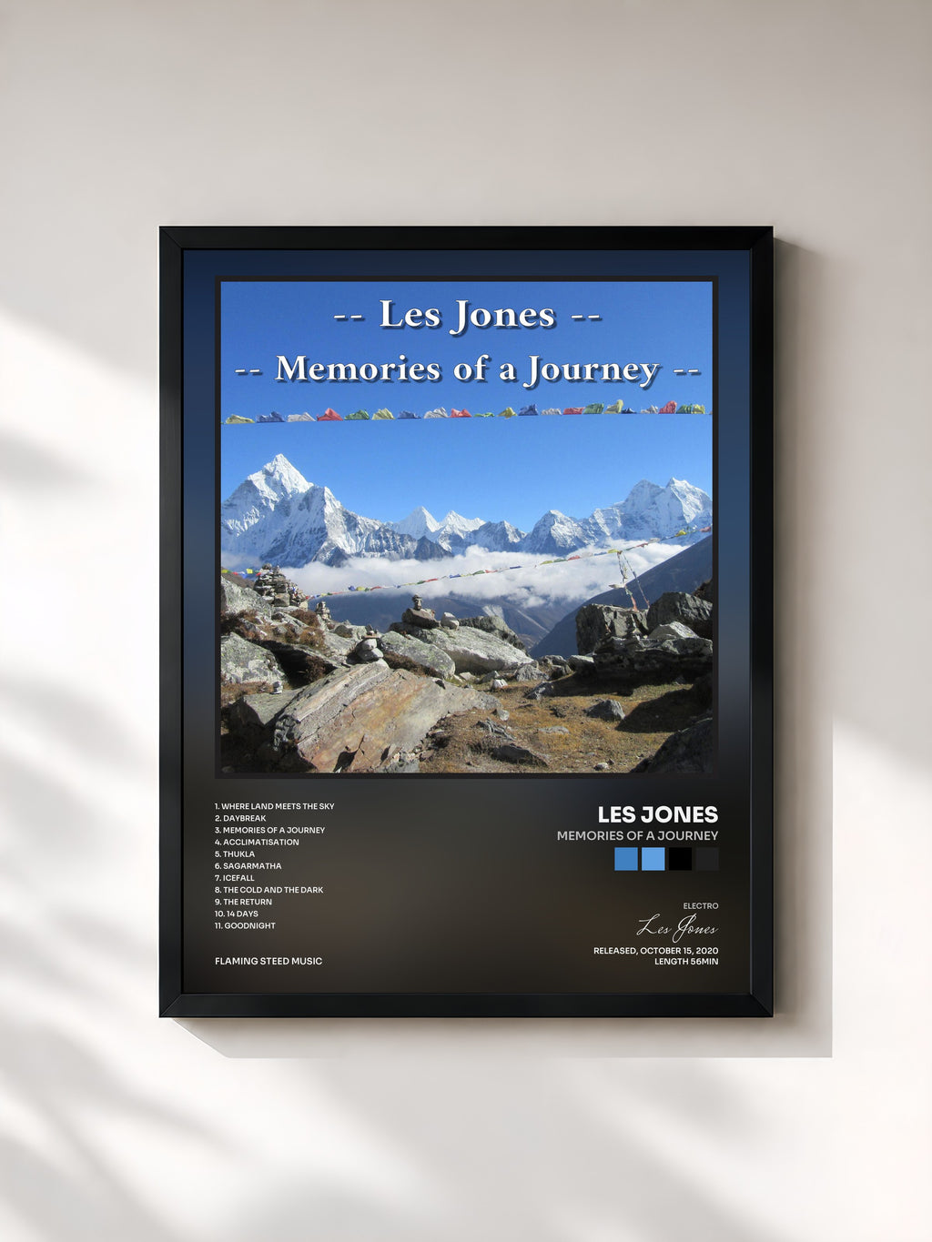 #noir Tableau de l'album Memories of a Journey de Les Jones, cadre noir, imprimé et encadré en France