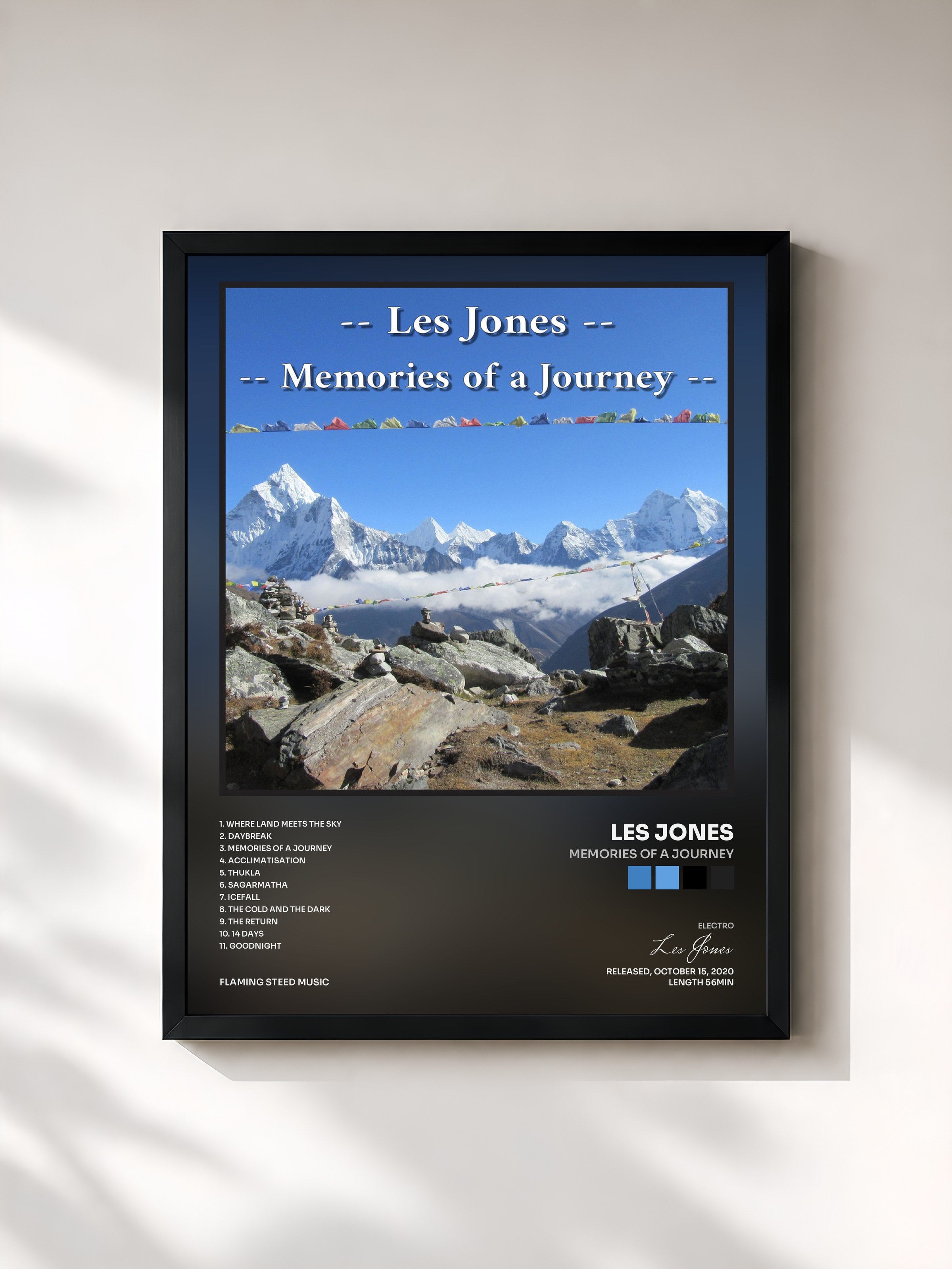 #noir Tableau de l'album Memories of a Journey de Les Jones, cadre noir, imprimé et encadré en France