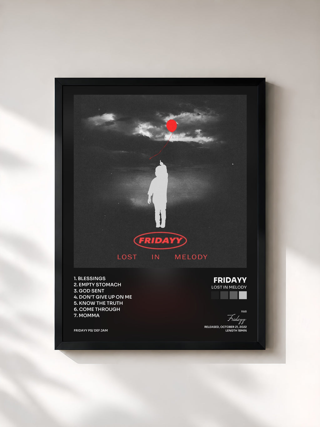 #noir Tableau de l'album Lost In Melody de Fridayy, cadre noir, imprimé et encadré en France