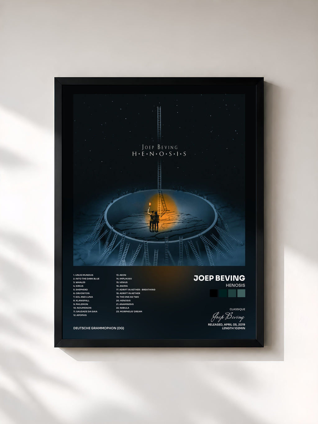 #noir Tableau de l'album Henosis de Joep Beving, cadre noir, imprimé et encadré en France