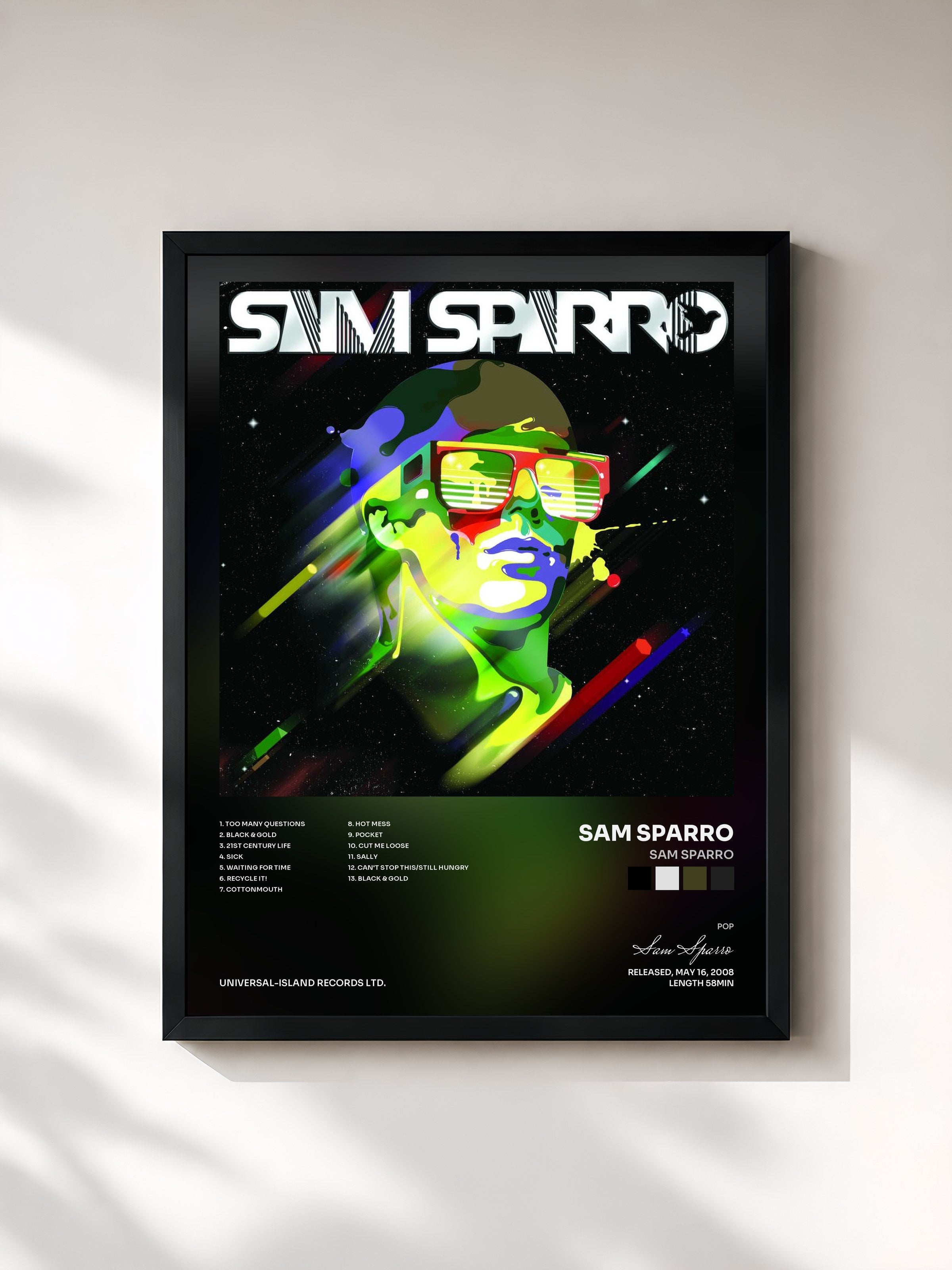 #noir Tableau de l'album Sam Sparro de Sam Sparro, cadre noir, imprimé et encadré en France