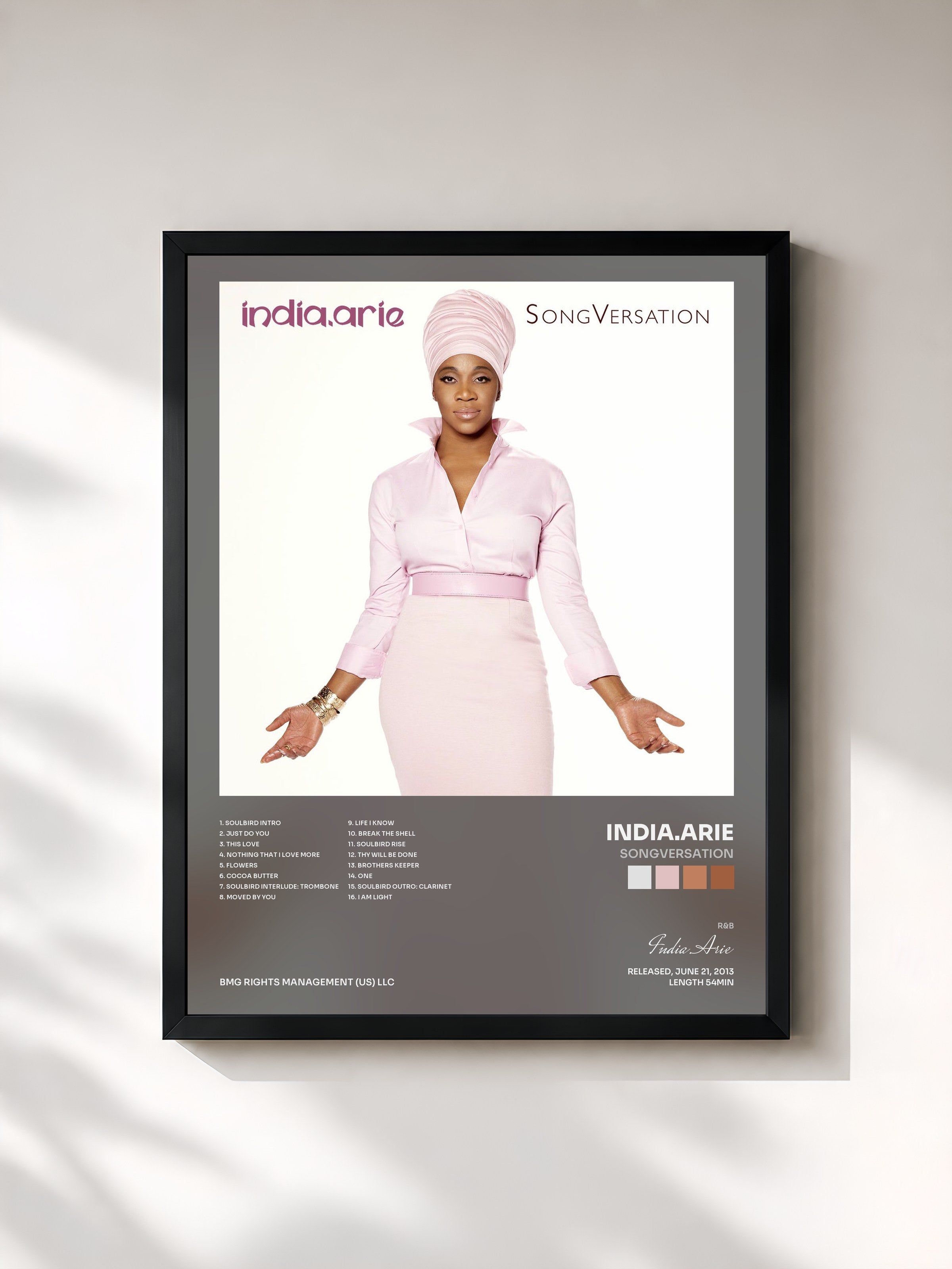 #noir Tableau de l'album SongVersation de India.Arie, cadre noir, imprimé et encadré en France