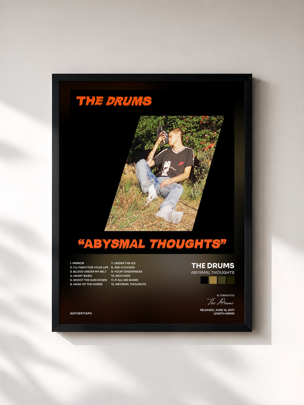 #noir Tableau de l'album Abysmal Thoughts de The Drums, cadre noir, imprimé et encadré en France