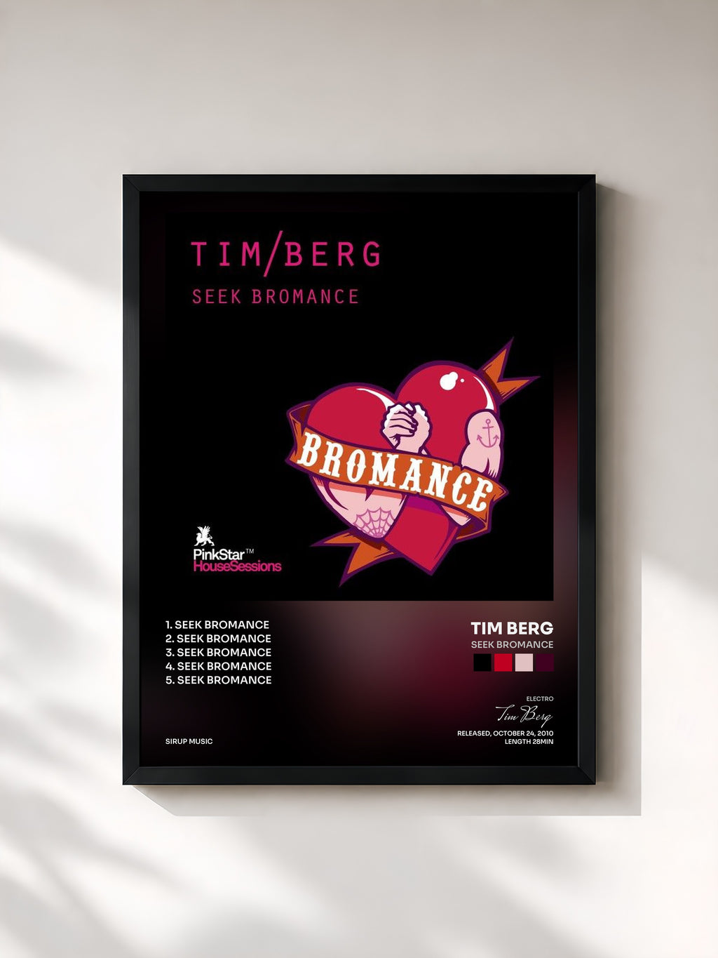 #noir Tableau de l'album Seek Bromance de Tim Berg, cadre noir, imprimé et encadré en France