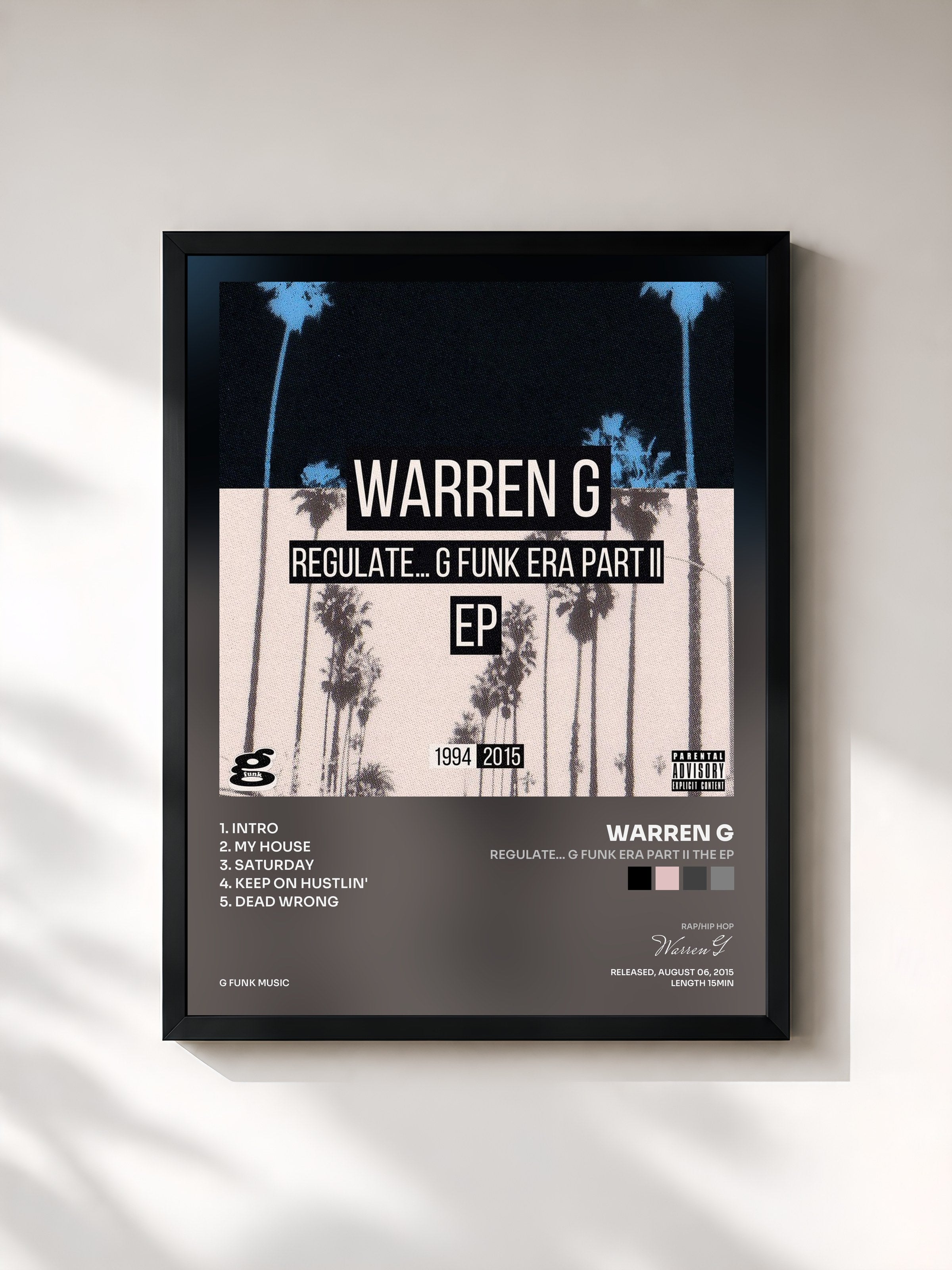 #noir Tableau de l'album Regulate... G Funk Era Part II The EP de Warren G, cadre noir, imprimé et encadré en France