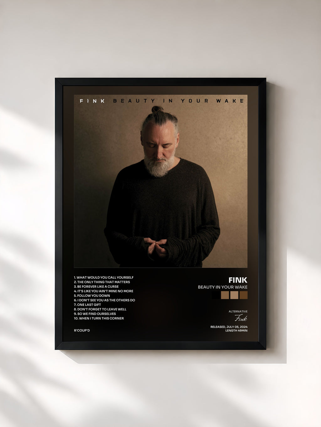 #noir Tableau de l'album Beauty In Your Wake de Fink, cadre noir, imprimé et encadré en France