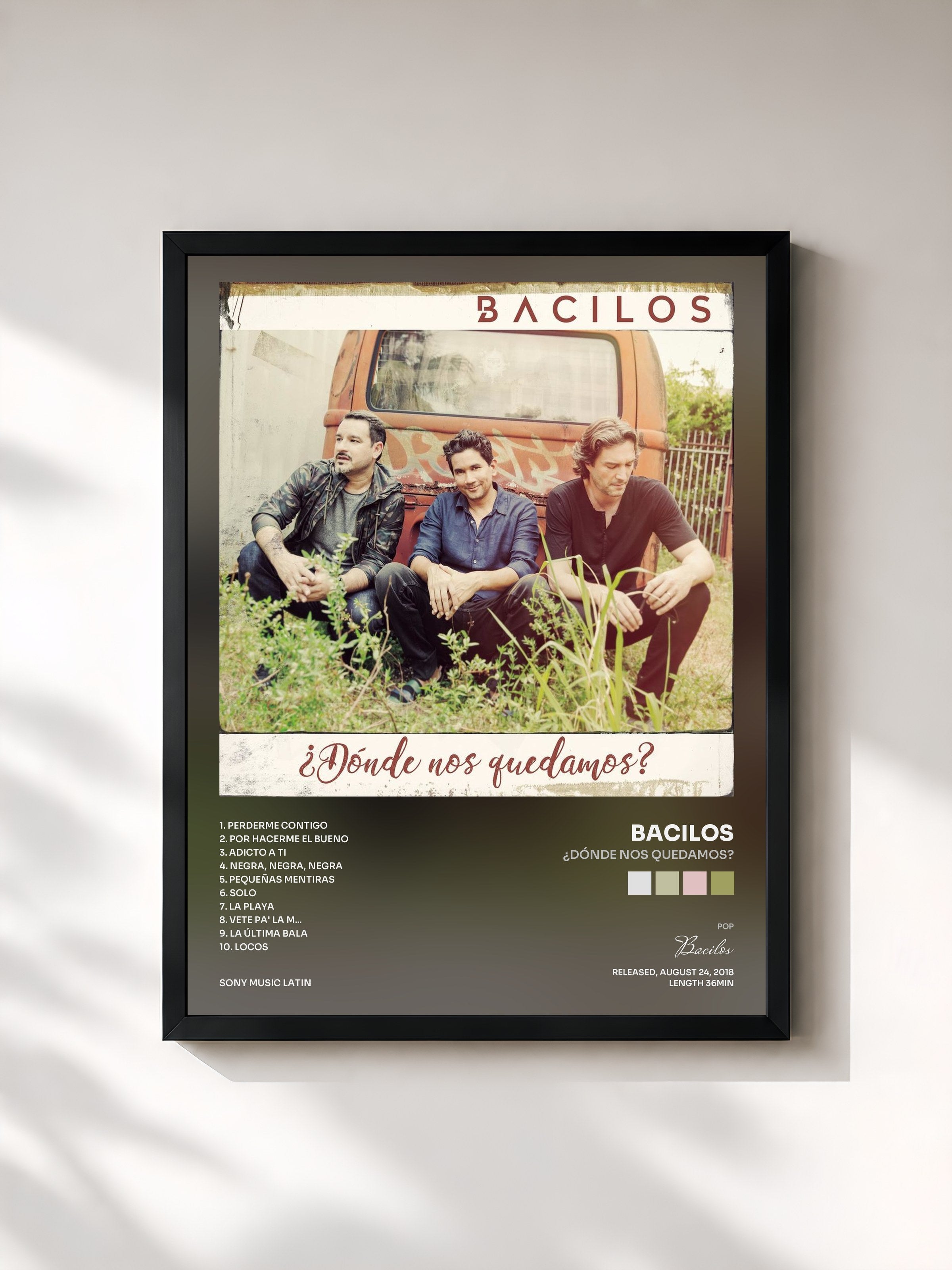 #noir Tableau de l'album ¿Dónde Nos Quedamos? de Bacilos, cadre noir, imprimé et encadré en France