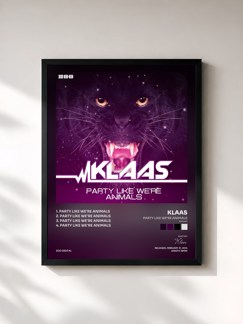 #noir Tableau de l'album Party Like We're Animals (Remixes) de Klaas, cadre noir, imprimé et encadré en France