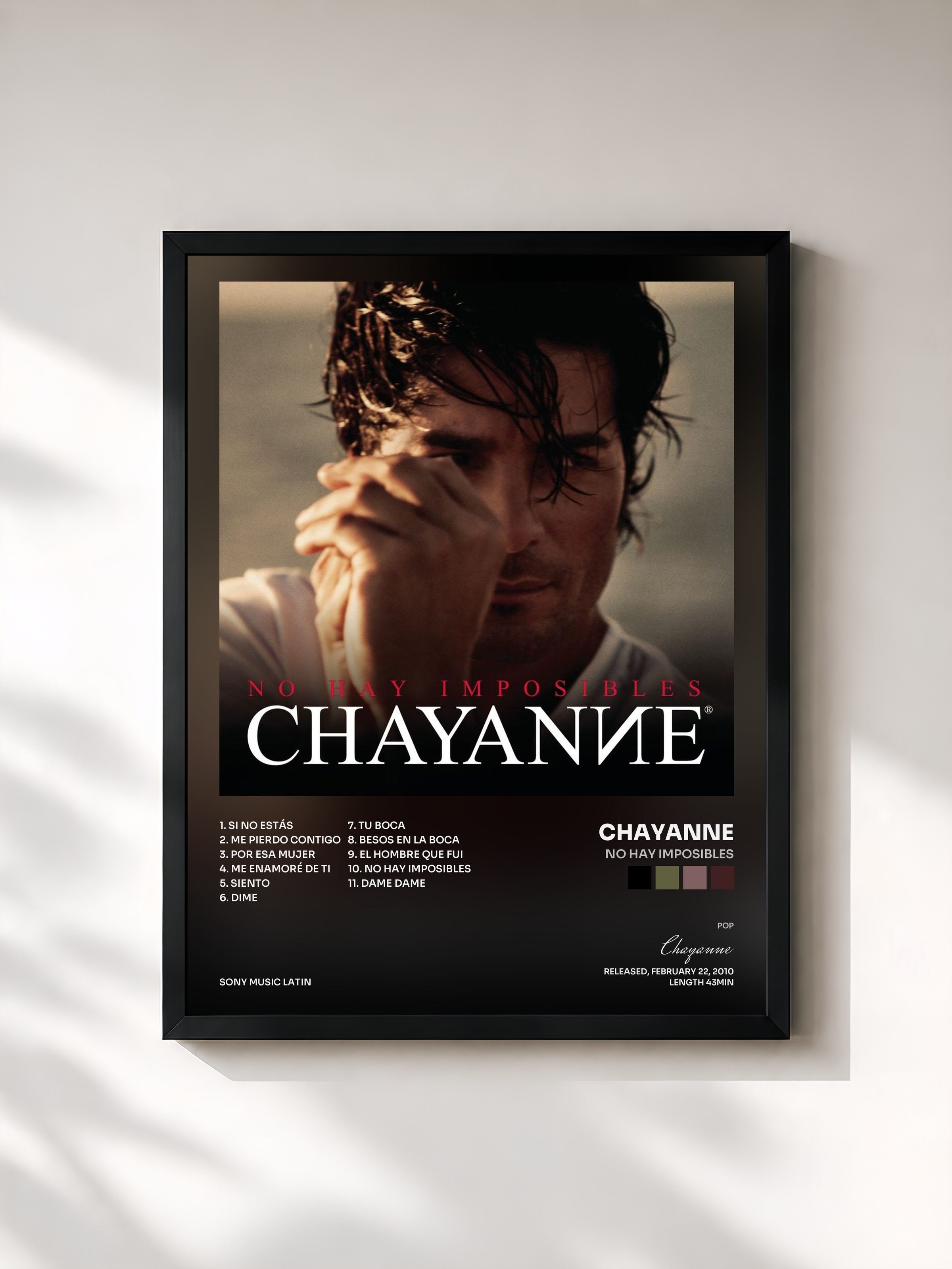 #noir Tableau de l'album No Hay Imposibles de Chayanne, cadre noir, imprimé et encadré en France