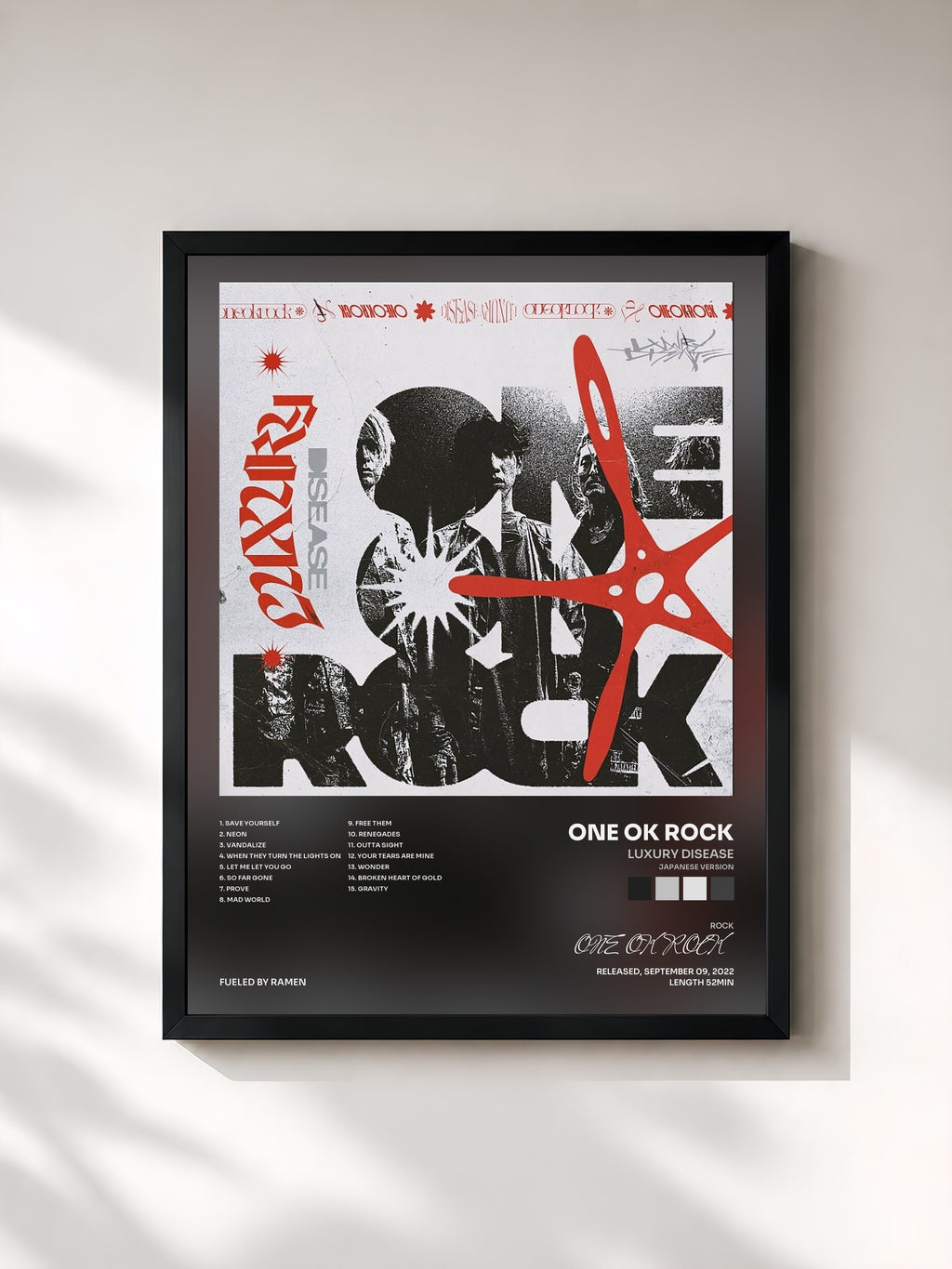 #noir Tableau de l'album Luxury Disease (Japanese Version) de ONE OK ROCK, cadre noir, imprimé et encadré en France