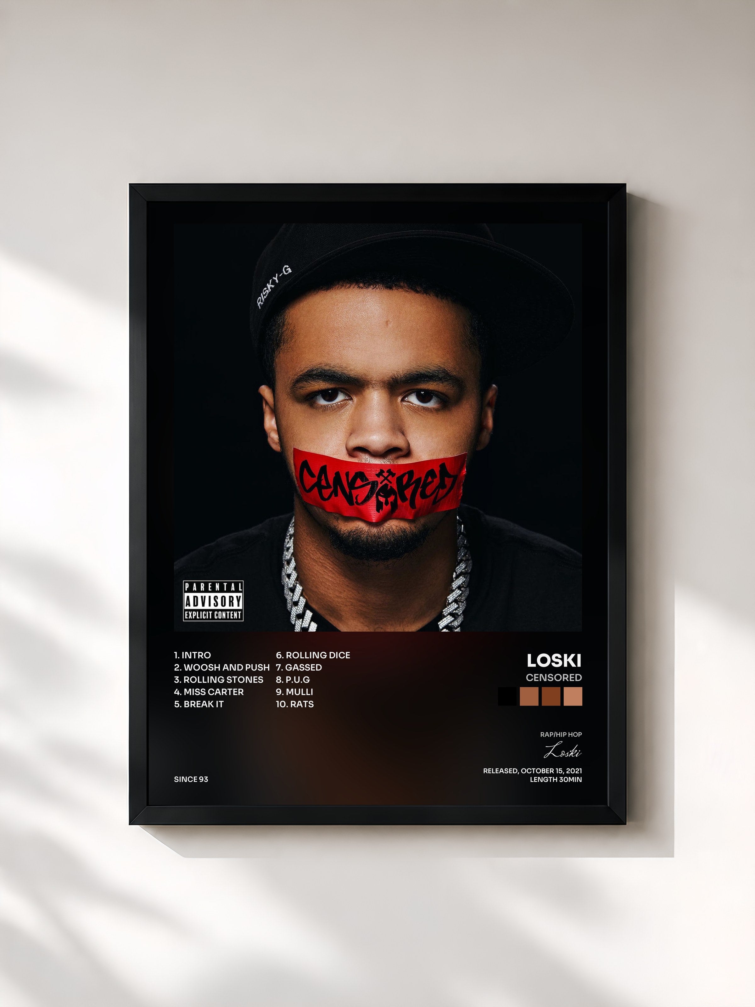 #noir Tableau de l'album Censored de Loski, cadre noir, imprimé et encadré en France