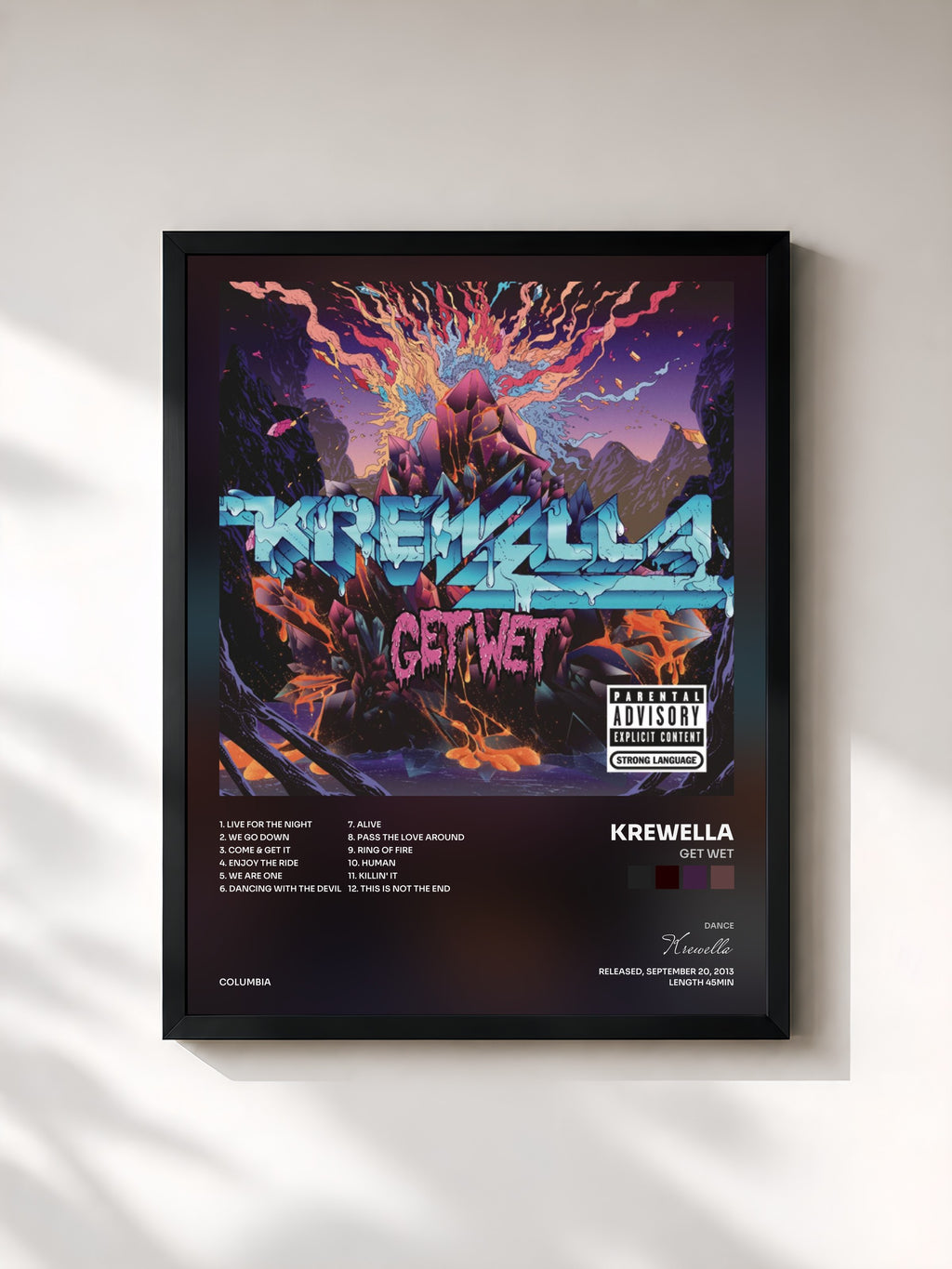 #noir Tableau de l'album Get Wet de Krewella, cadre noir, imprimé et encadré en France