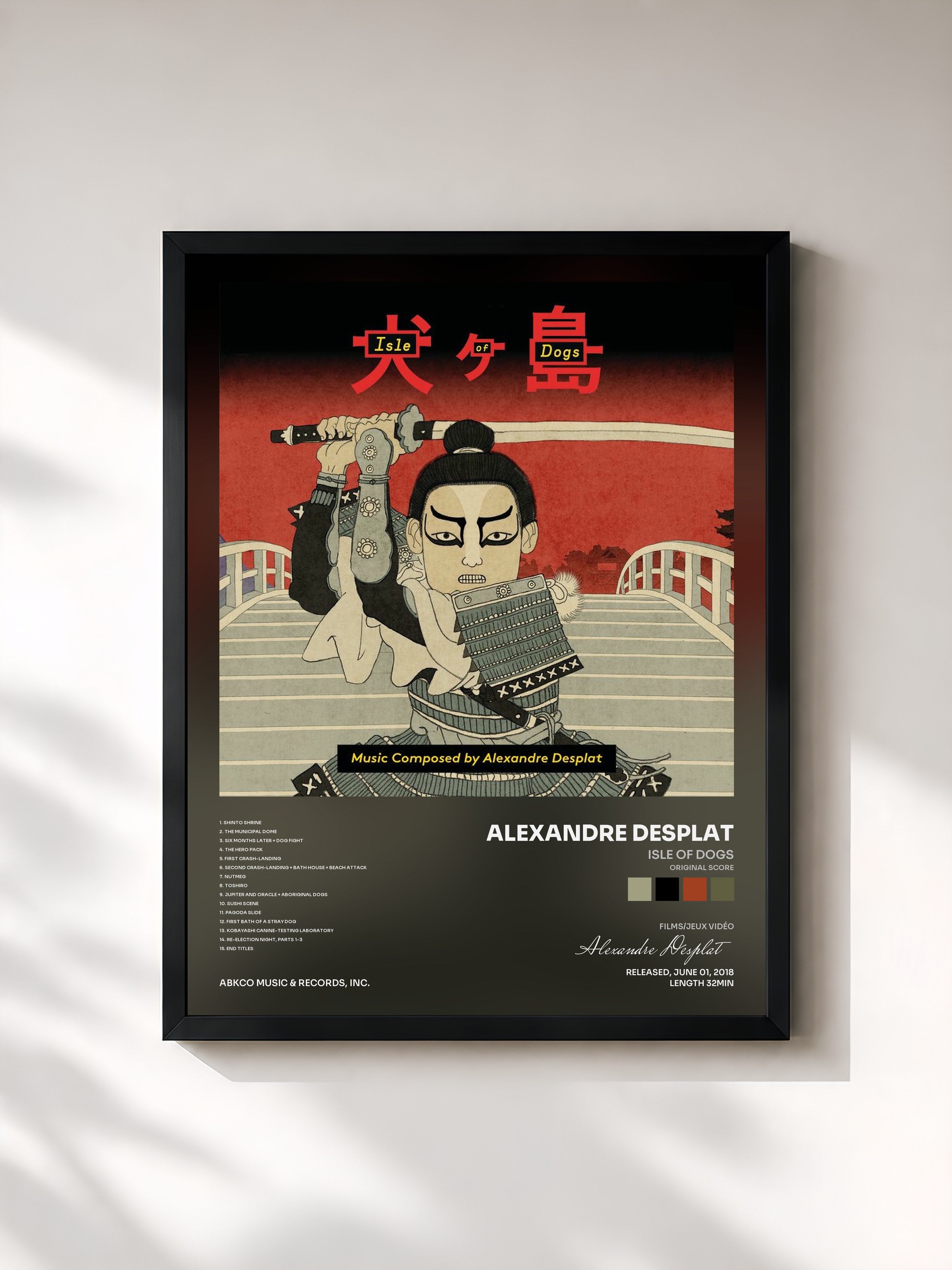 #noir Tableau de l'album Isle Of Dogs (Original Score) de Alexandre Desplat, cadre noir, imprimé et encadré en France
