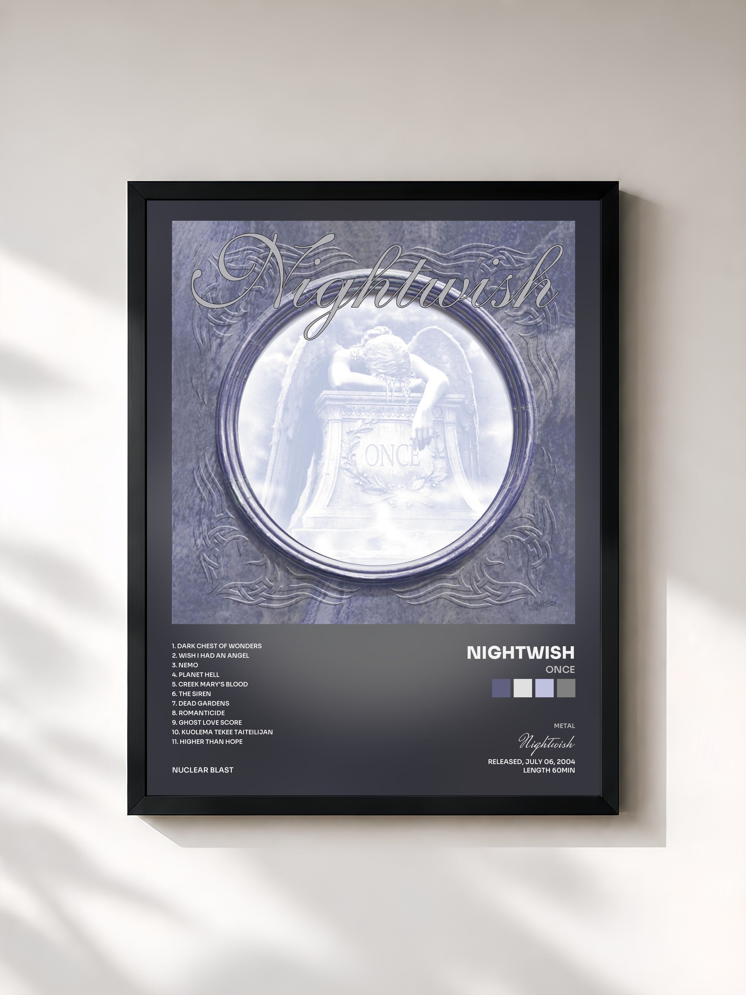 #noir Tableau de l'album Once de Nightwish, cadre noir, imprimé et encadré en France