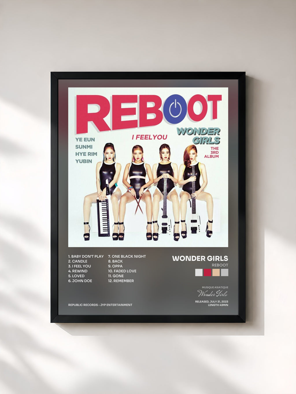 #noir Tableau de l'album REBOOT de Wonder Girls, cadre noir, imprimé et encadré en France
