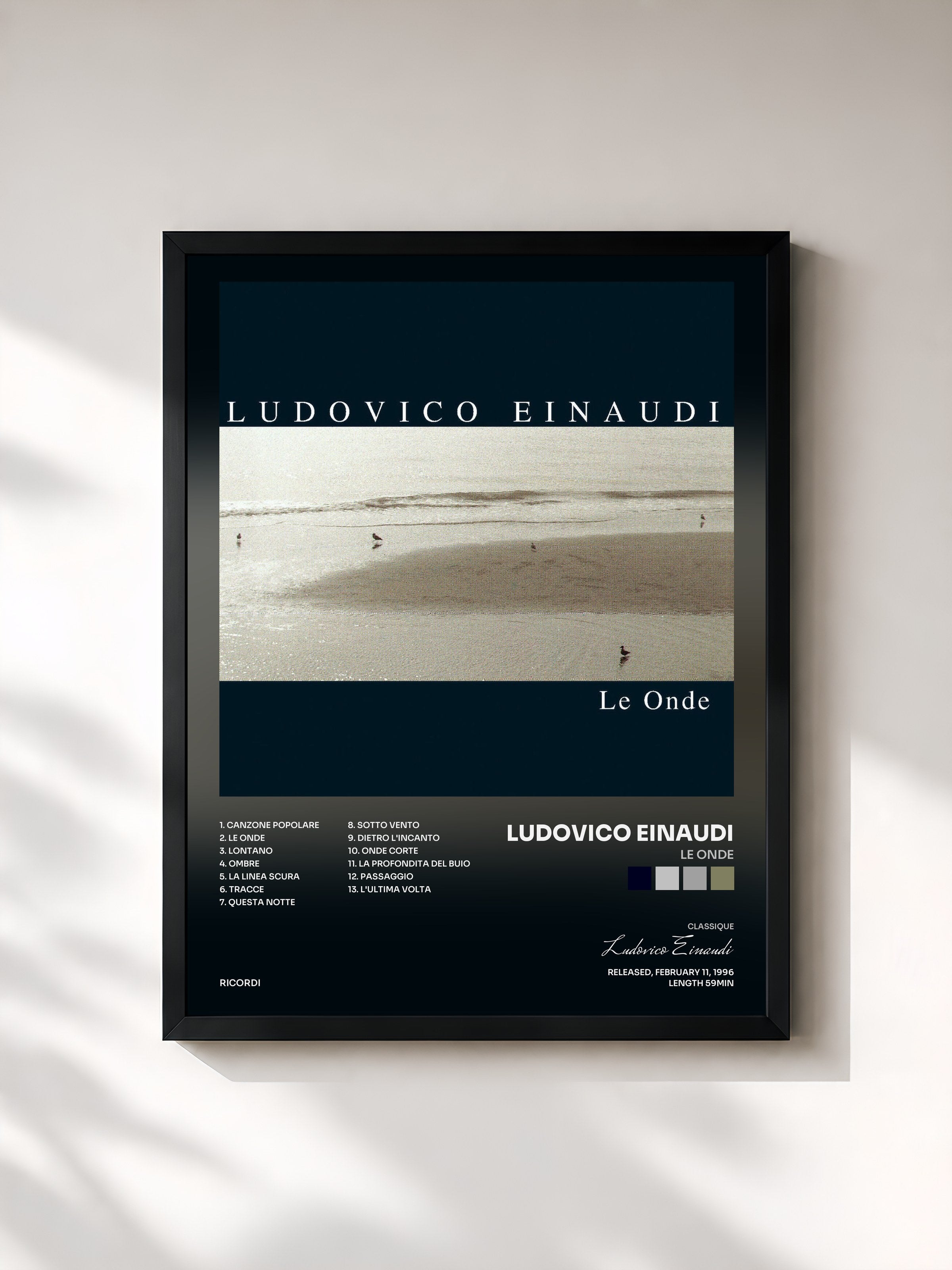 #noir Tableau de l'album Le Onde de Ludovico Einaudi, cadre noir, imprimé et encadré en France