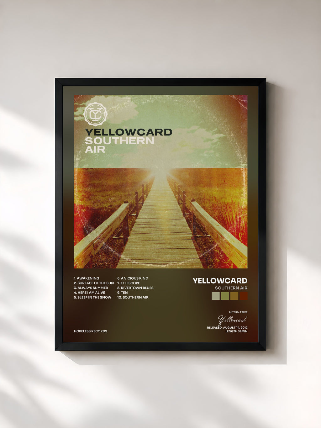#noir Tableau de l'album Southern Air de Yellowcard, cadre noir, imprimé et encadré en France