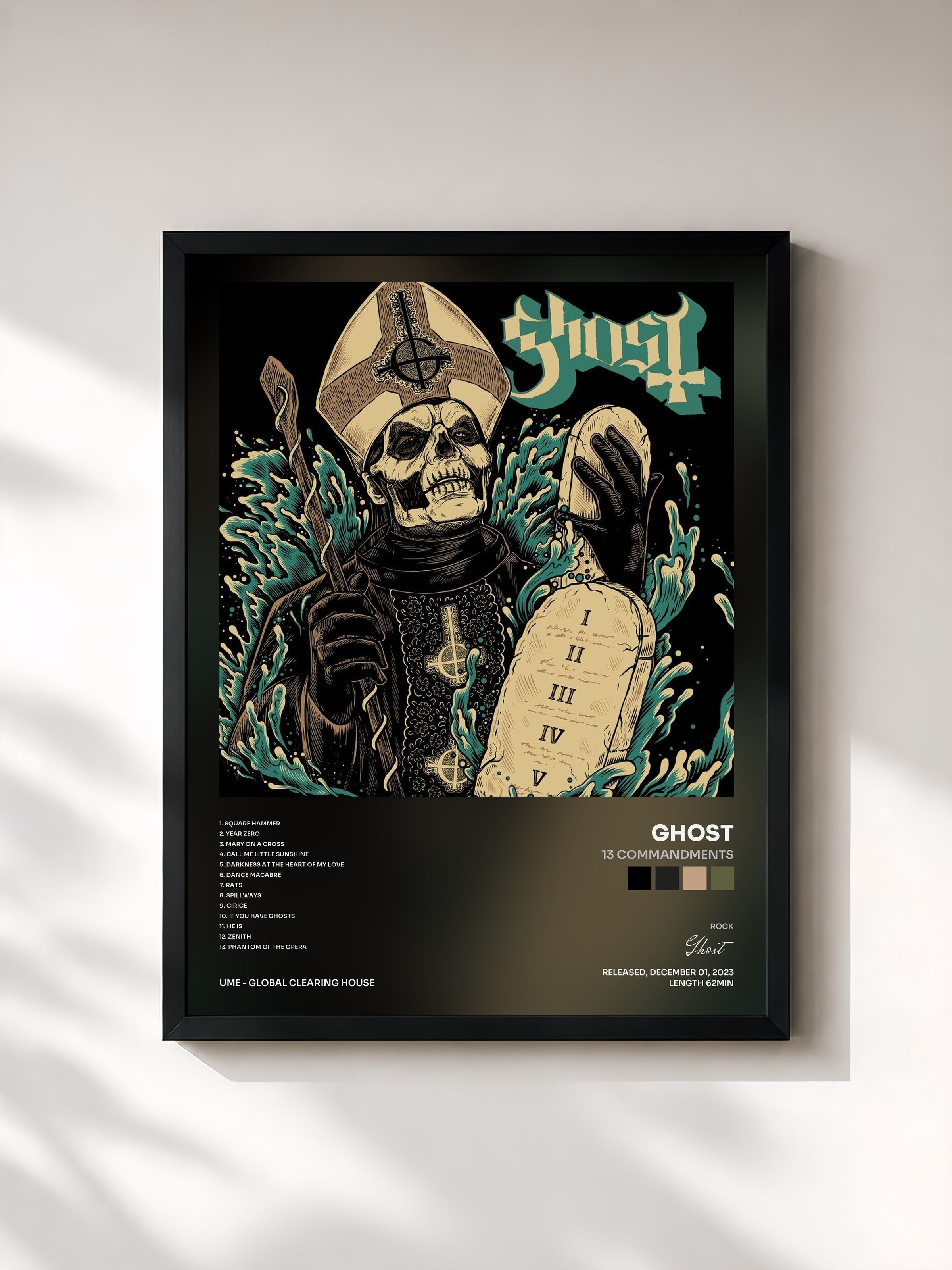 #noir Tableau de l'album 13 Commandments de Ghost, cadre noir, imprimé et encadré en France