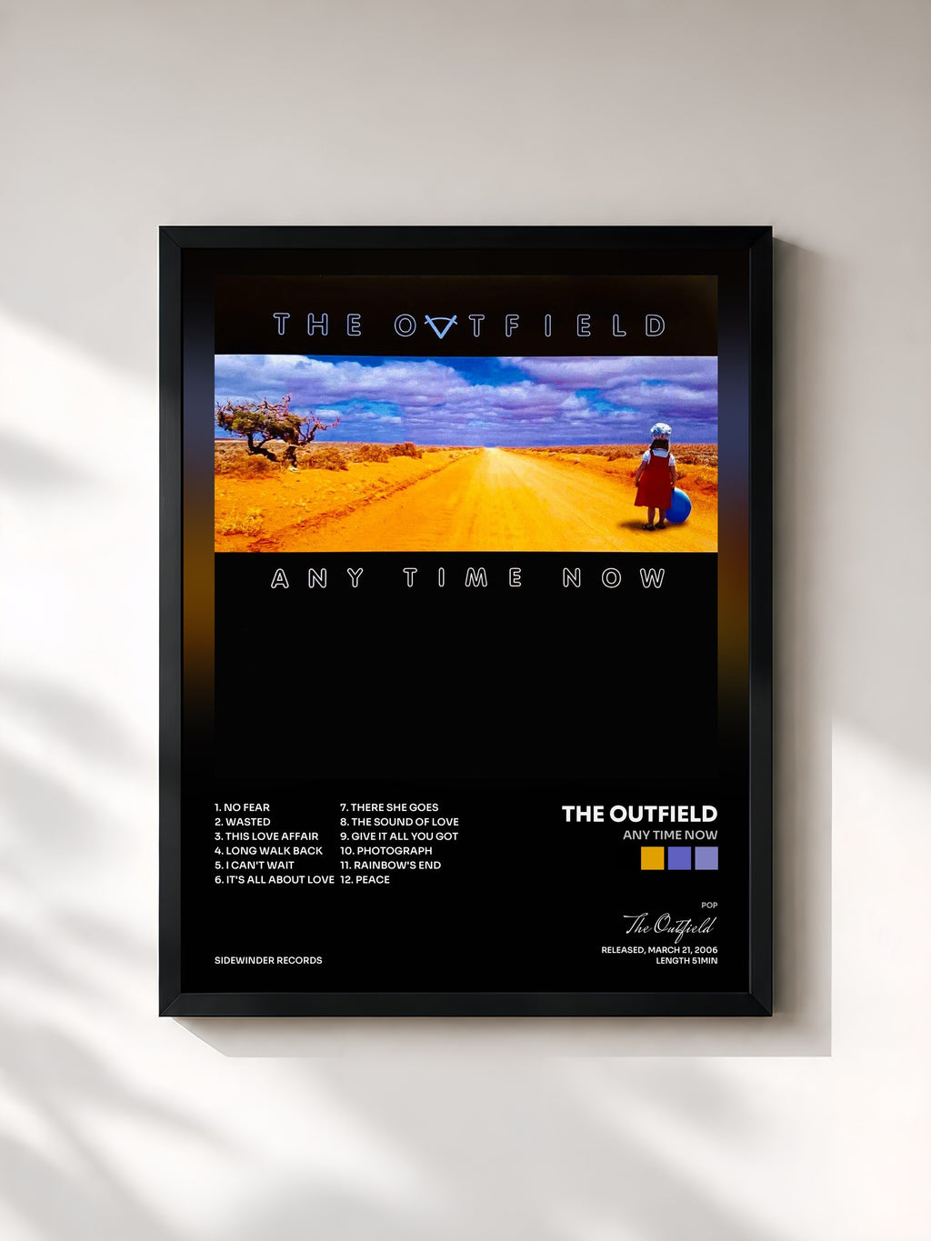 #noir Tableau de l'album Any Time Now de The Outfield, cadre noir, imprimé et encadré en France