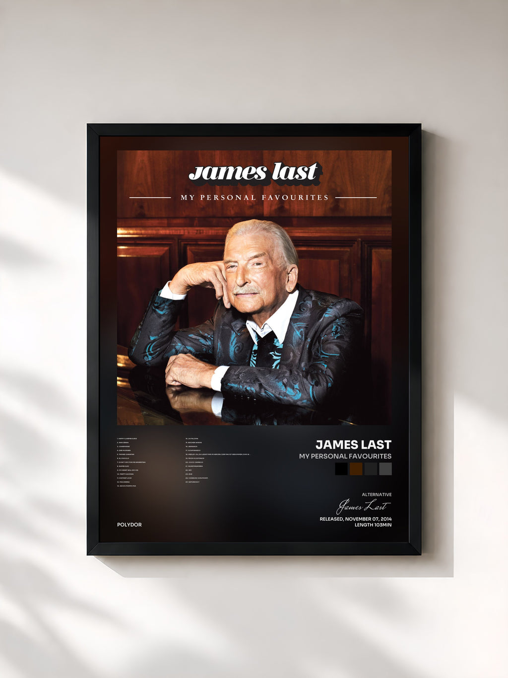 #noir Tableau de l'album My Personal Favourites de James Last, cadre noir, imprimé et encadré en France