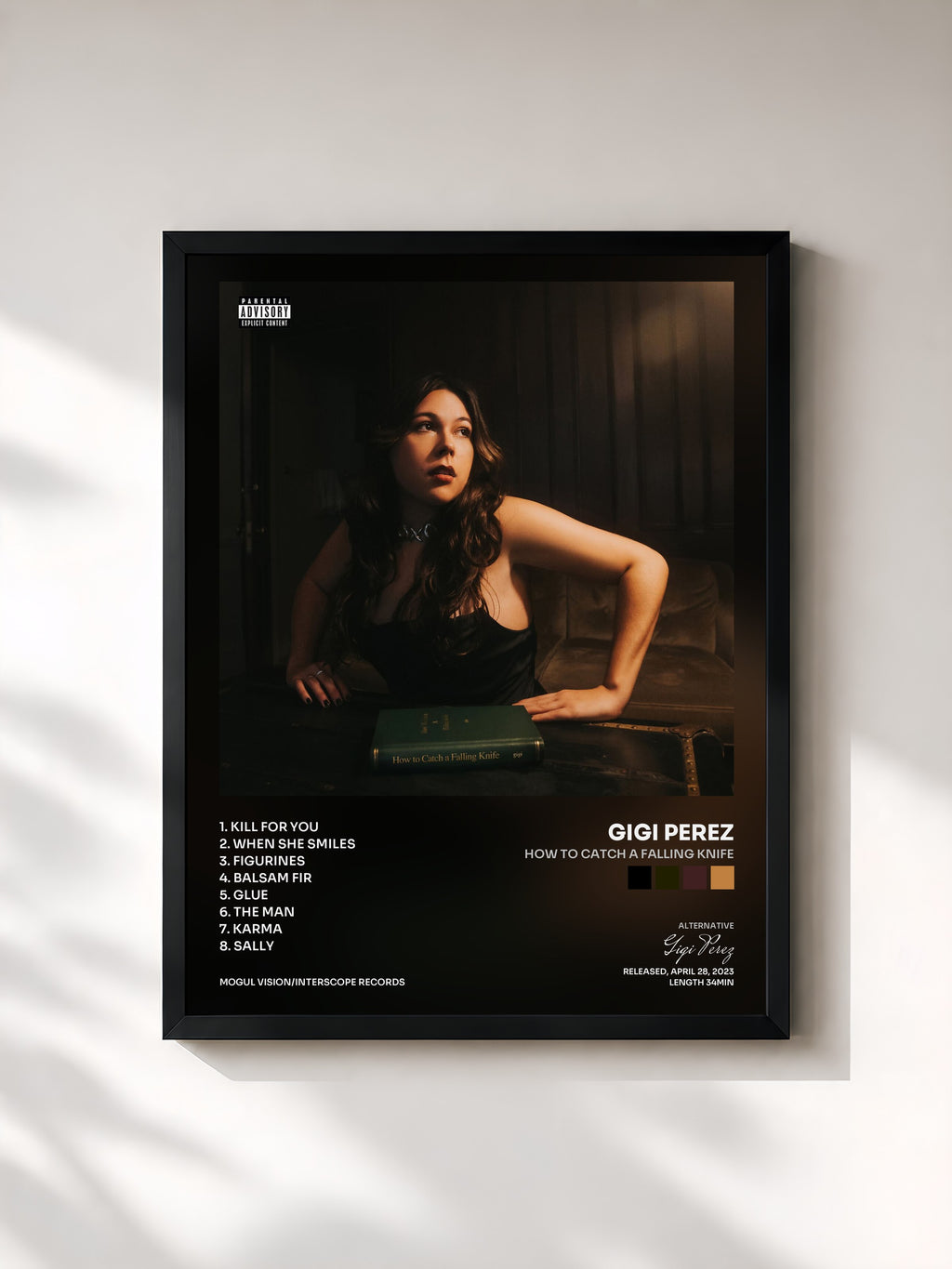 #noir Tableau de l'album How To Catch A Falling Knife de Gigi Perez, cadre noir, imprimé et encadré en France