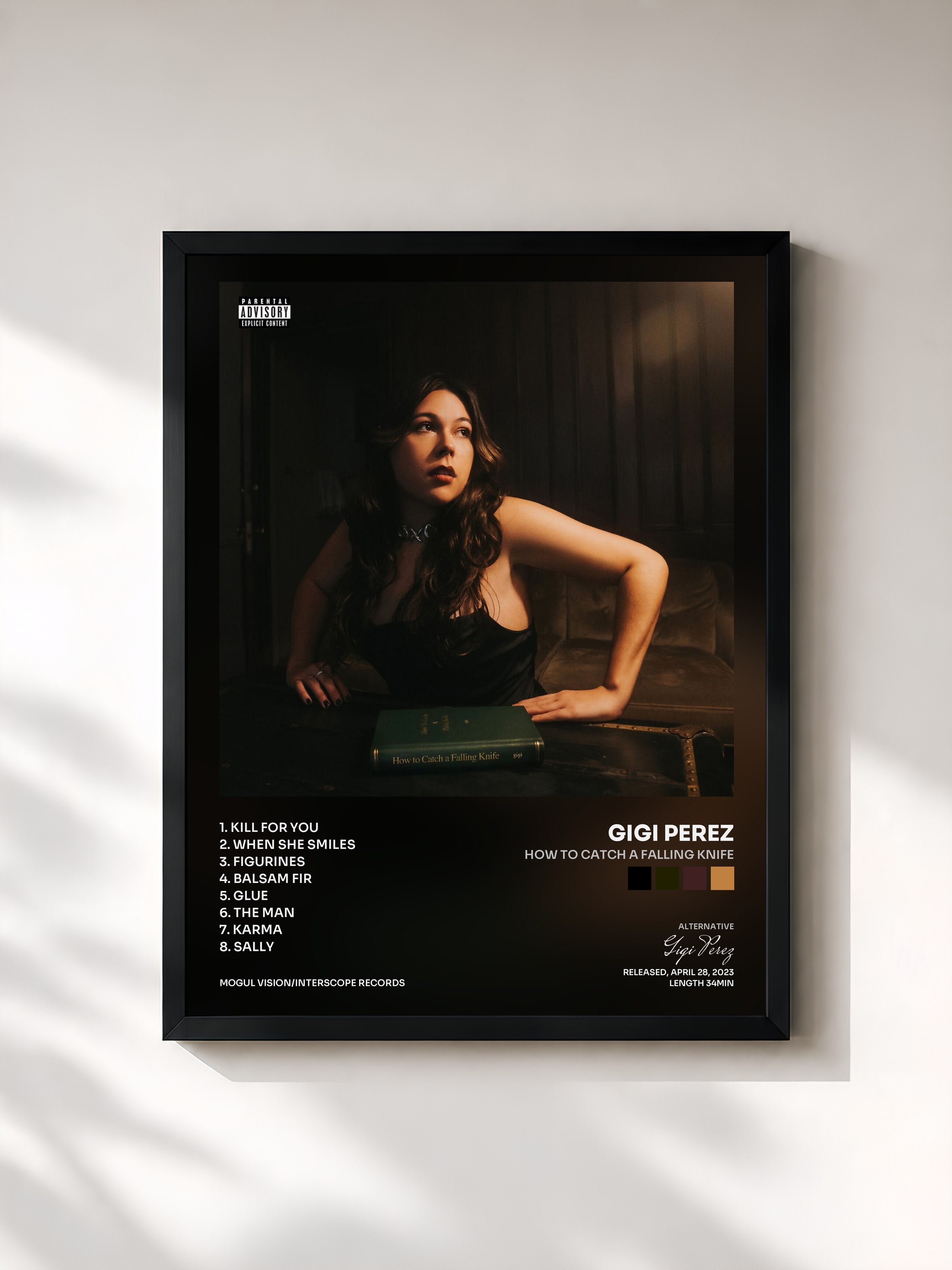 #noir Tableau de l'album How To Catch A Falling Knife de Gigi Perez, cadre noir, imprimé et encadré en France
