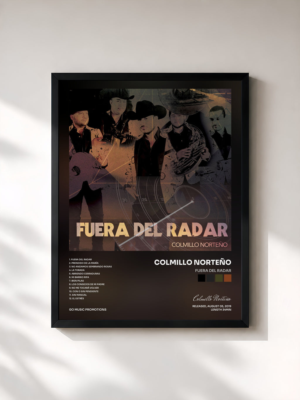 #noir Tableau de l'album Fuera del Radar de Colmillo Norteño, cadre noir, imprimé et encadré en France
