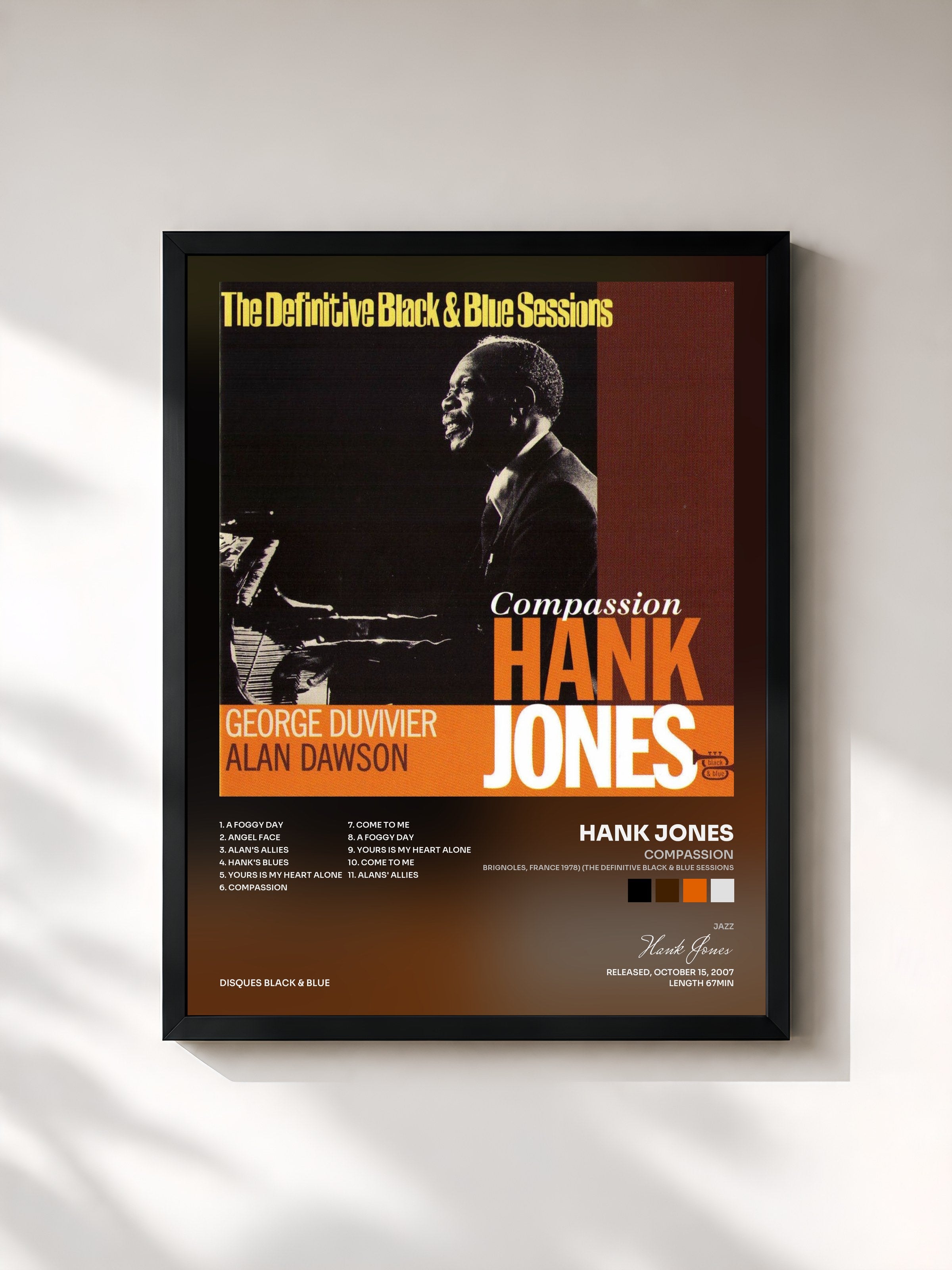 #noir Tableau de l'album Compassion (Brignoles, France 1978) (The Definitive Black & Blue Sessions) de Hank Jones, cadre noir, imprimé et encadré en France
