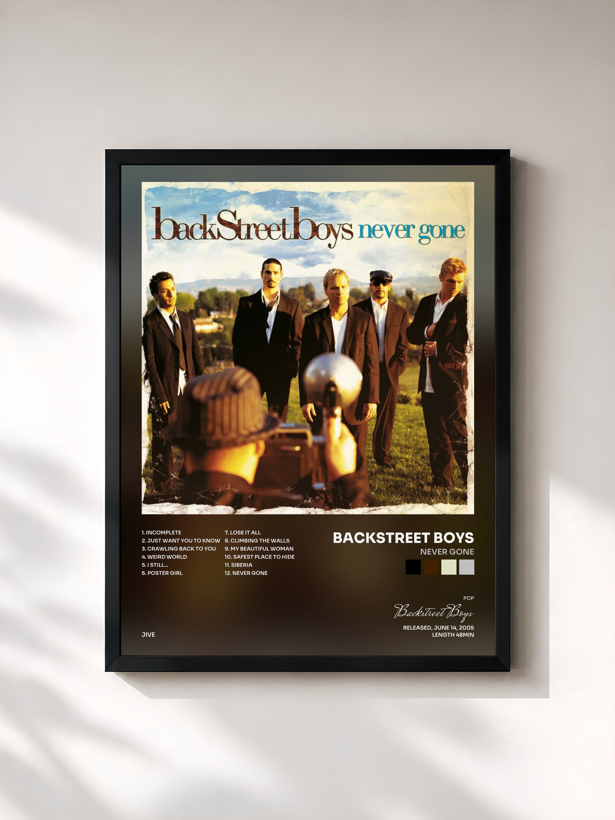 #noir Tableau de l'album Never Gone de Backstreet Boys, cadre noir, imprimé et encadré en France