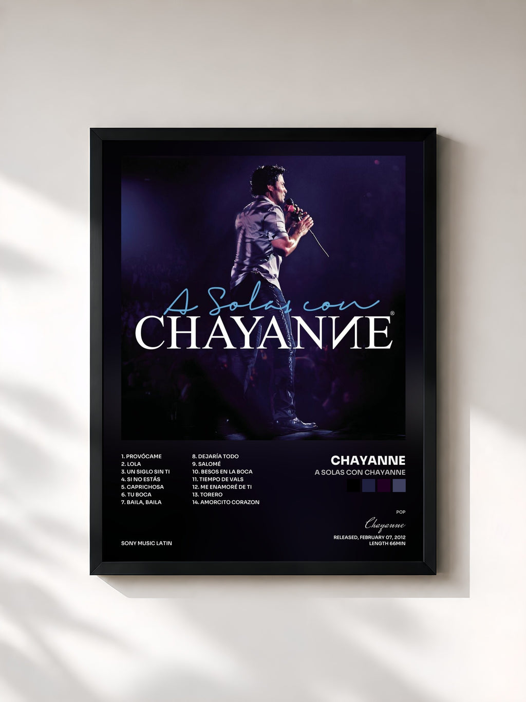#noir Tableau de l'album A Solas Con Chayanne de Chayanne, cadre noir, imprimé et encadré en France