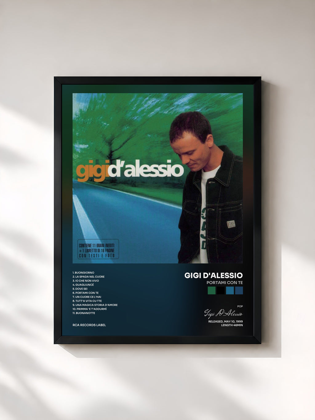 #noir Tableau de l'album Portami Con Te de Gigi D'Alessio, cadre noir, imprimé et encadré en France