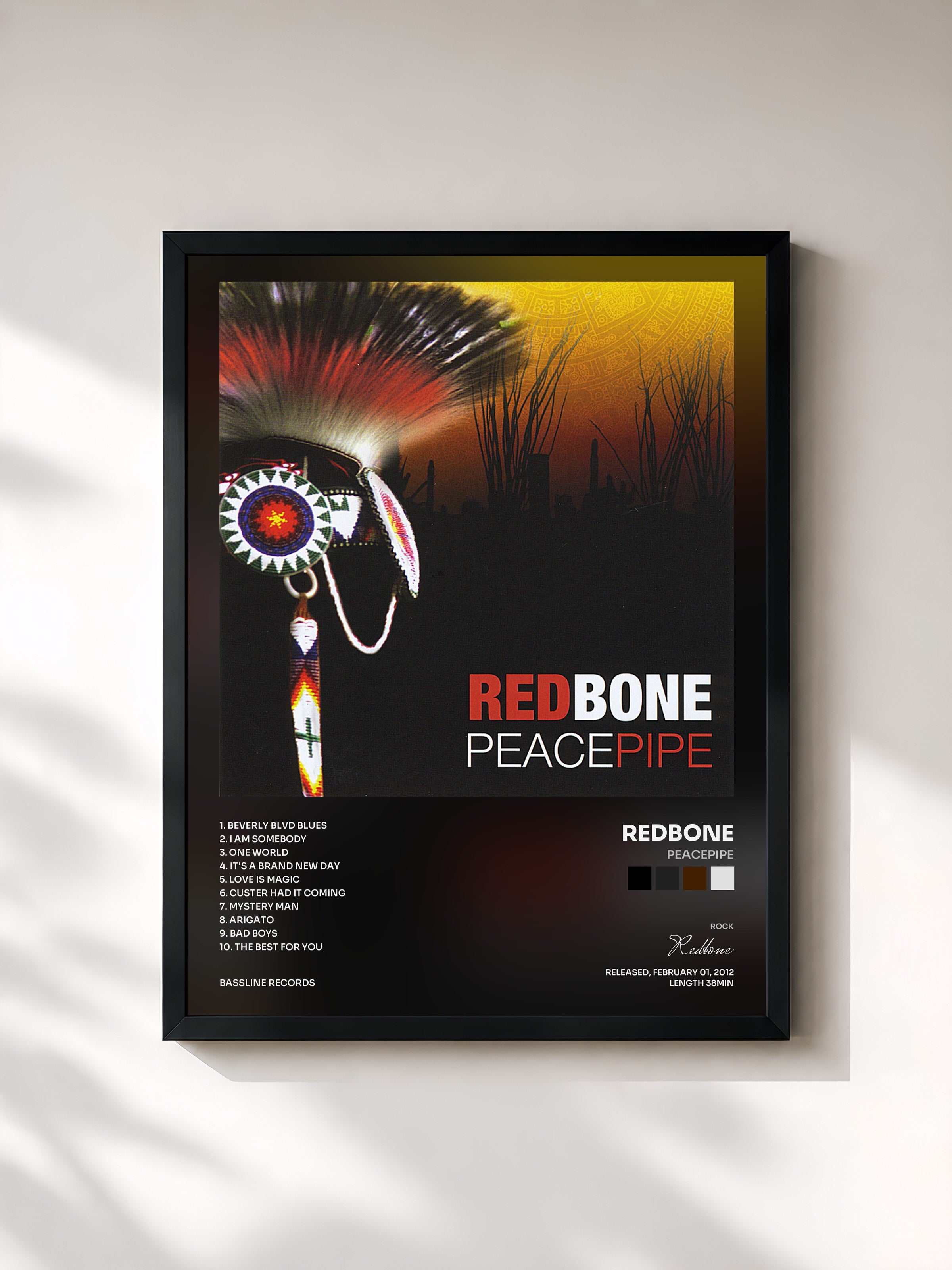 #noir Tableau de l'album Peacepipe de Redbone, cadre noir, imprimé et encadré en France